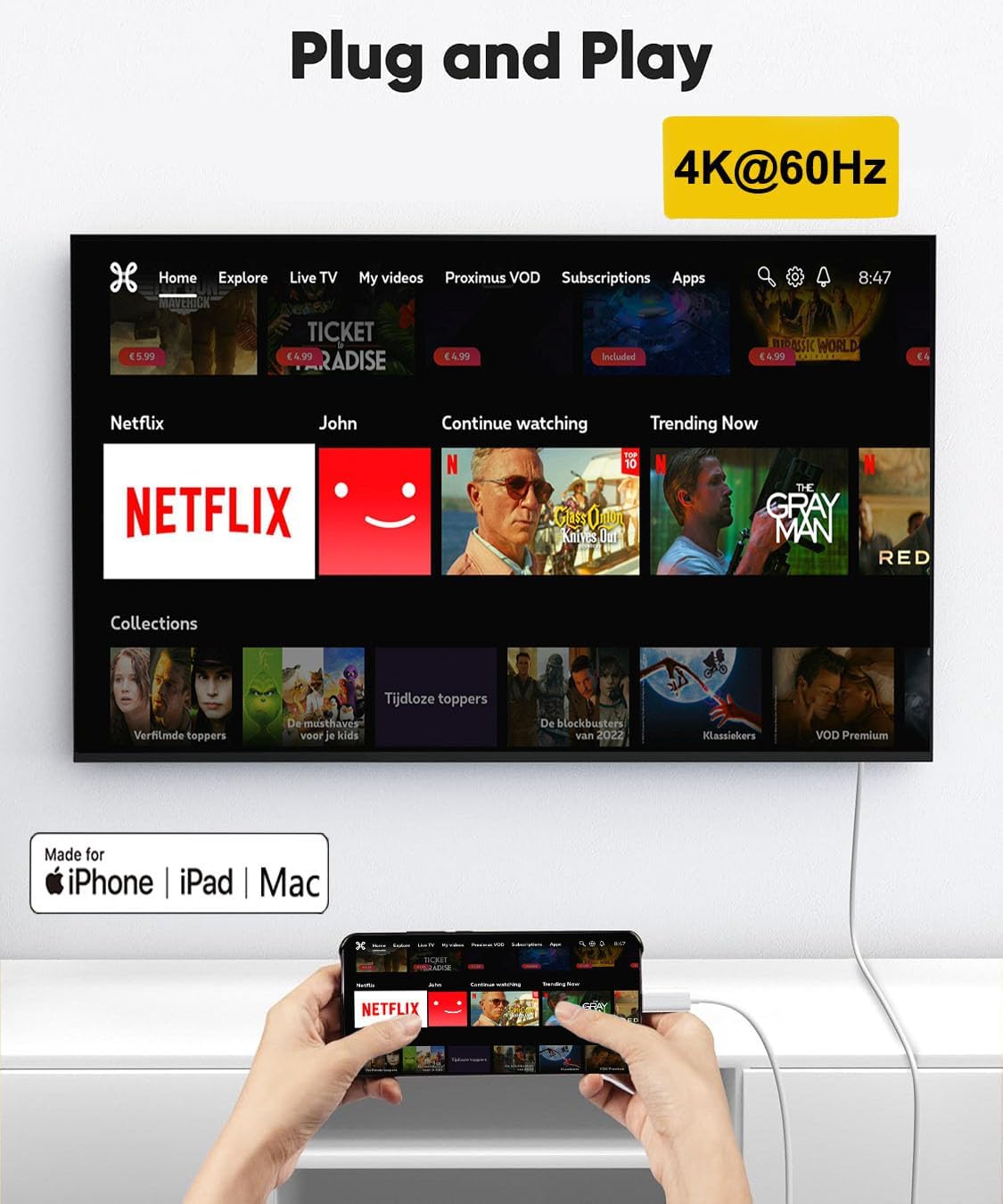 Thumbnail 1 de Naiyal NL-20250804 USB-C to HDMIケーブル 4K@60Hz・MFi認証・ナイロン編み