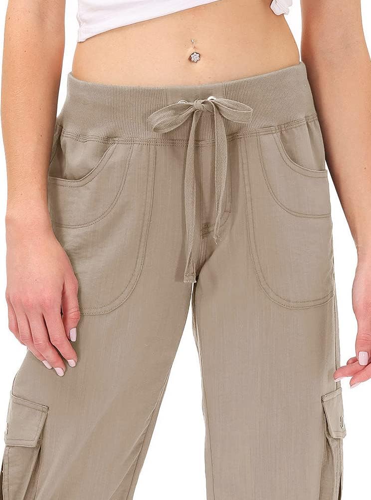 Detalle de MoFiz Womens Capris with Pockets: Loose, Lightweight Cargo-Style for Hiking and Everyday Wear