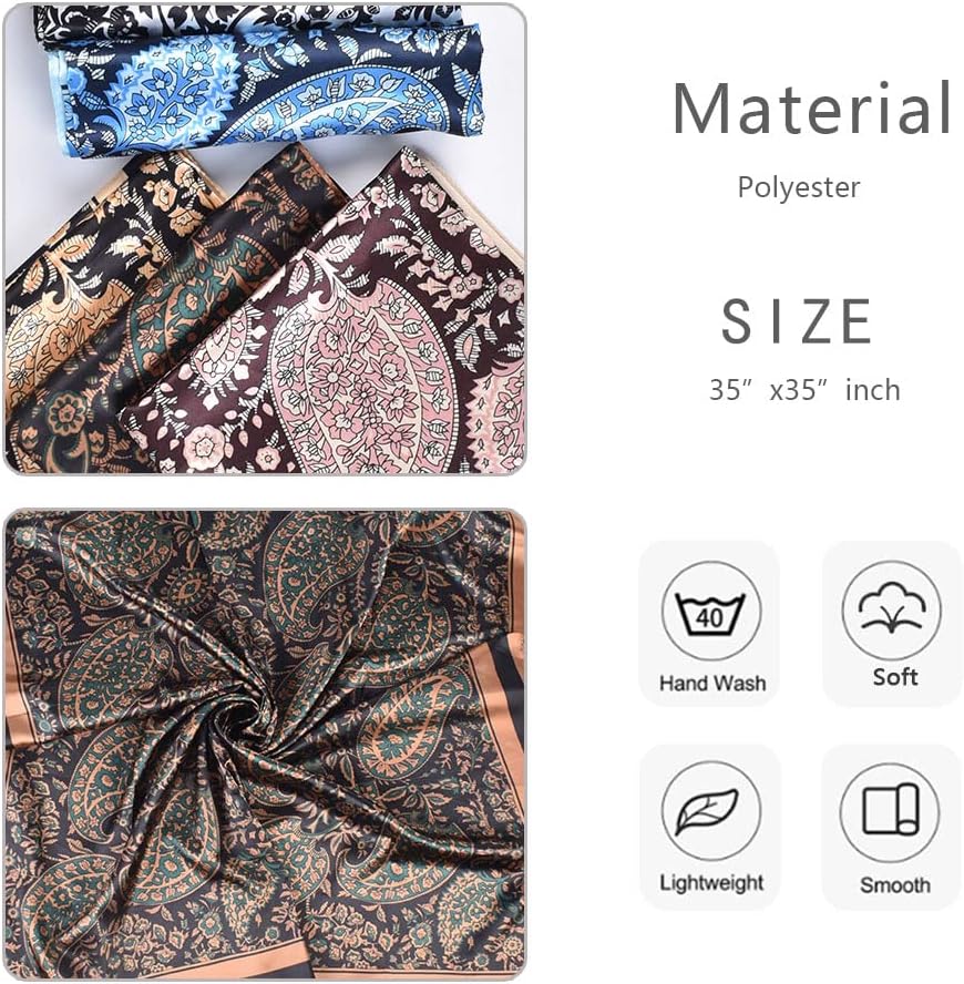 Detalle 2 de upeilxd U-SJ0081 4-Piece Satin-Like Square Scarves, 35-Inch