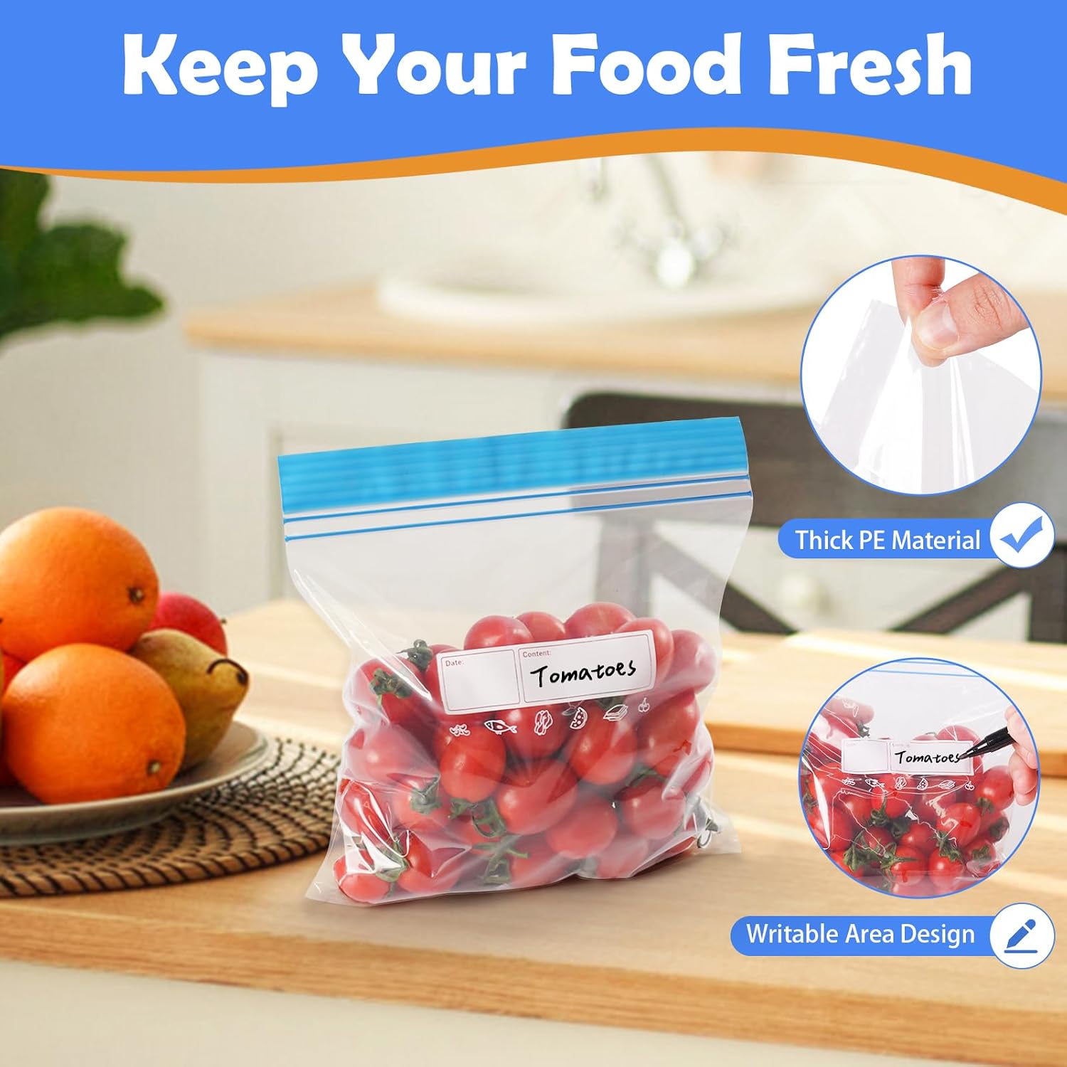 Detalle 1 de Adtefon Freezer Bags 70 Pcs Food Storage Set