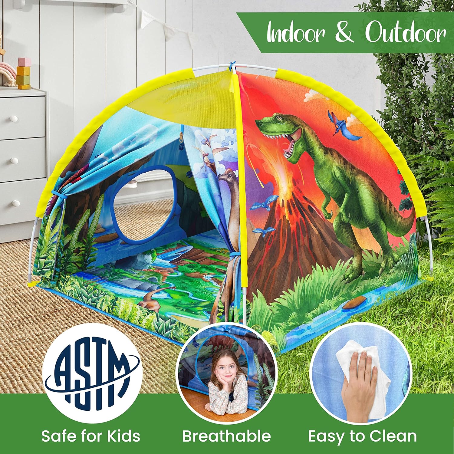 Detalle 2 de W&O Dino Super Dome with Roar Button Dinosaur Tent with LED Lights (Kids 3–12)