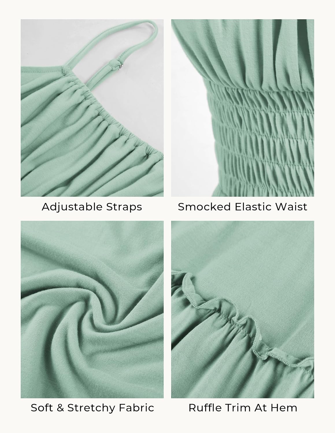 Detalle de GRACE KARIN Women’s Summer Maxi Dress (2026) with Smocked Ruched Bust, Adjustable Straps & Pockets
