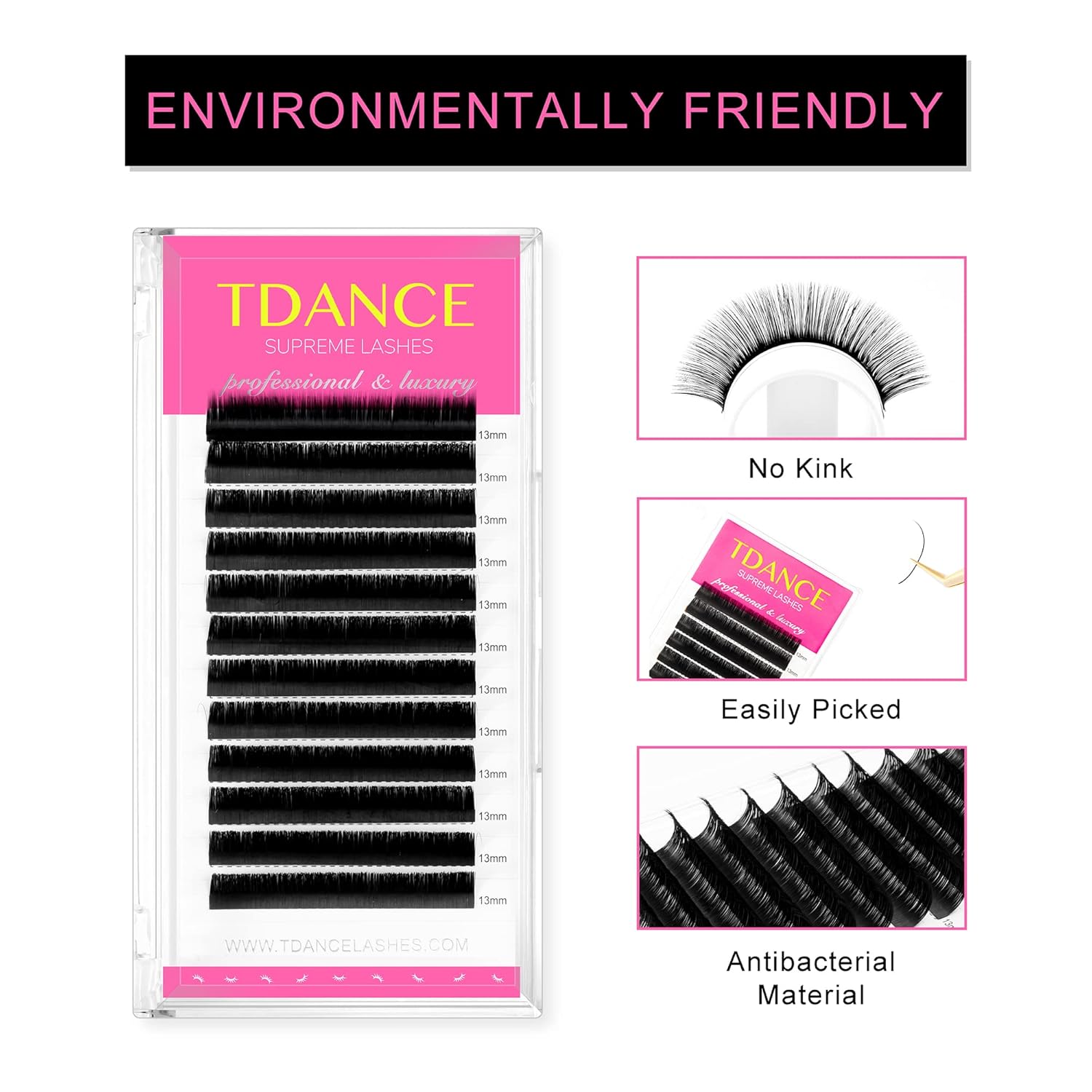 Detalle 2 de TDANCE Lash Extension Matte Black Exacting Set: Mixed C Curl & Volume & Classic Options for Salon Use
