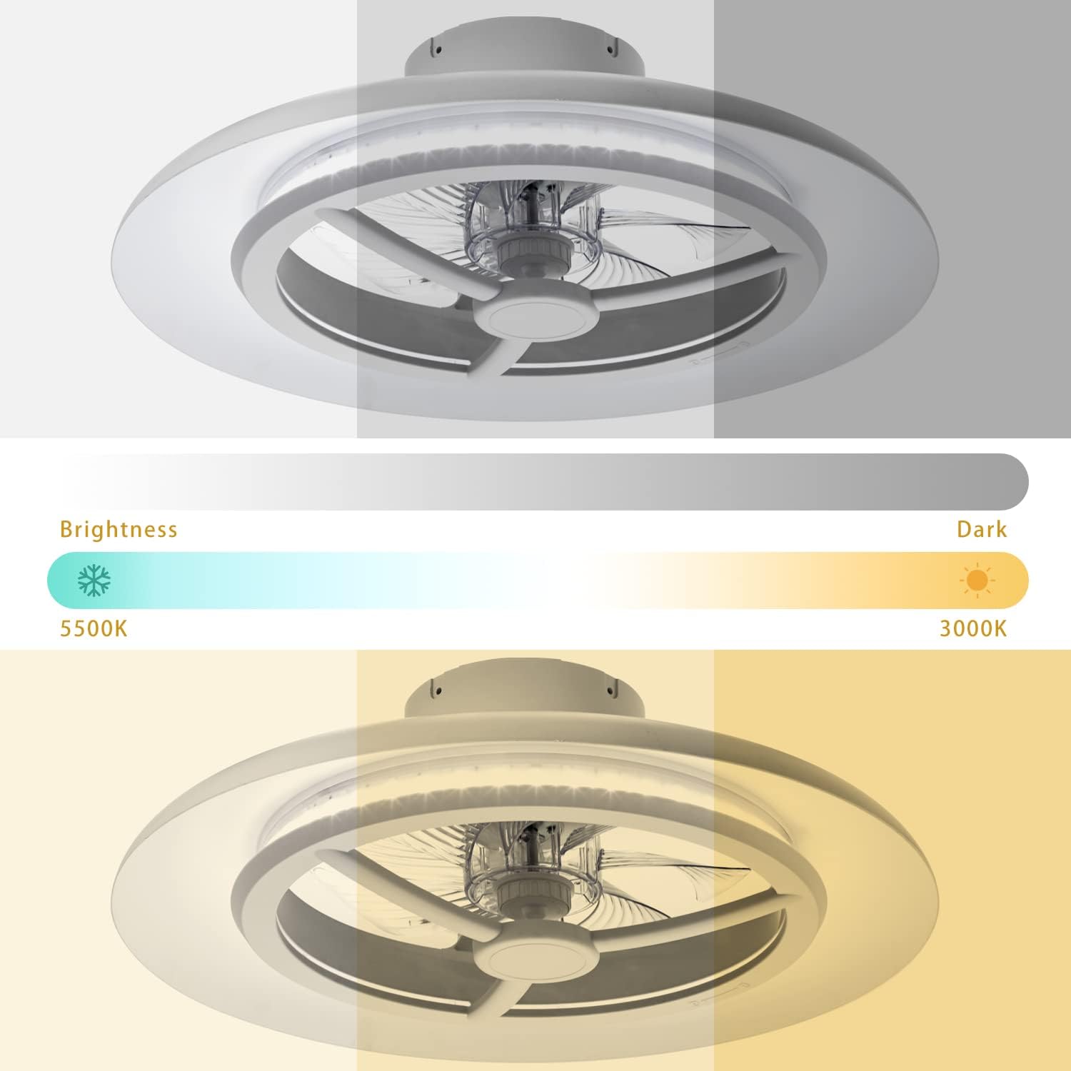 Detalle de BKZO 55 cm Smart LED Ceiling Light with Fan — RGB, Dimming, and App Control