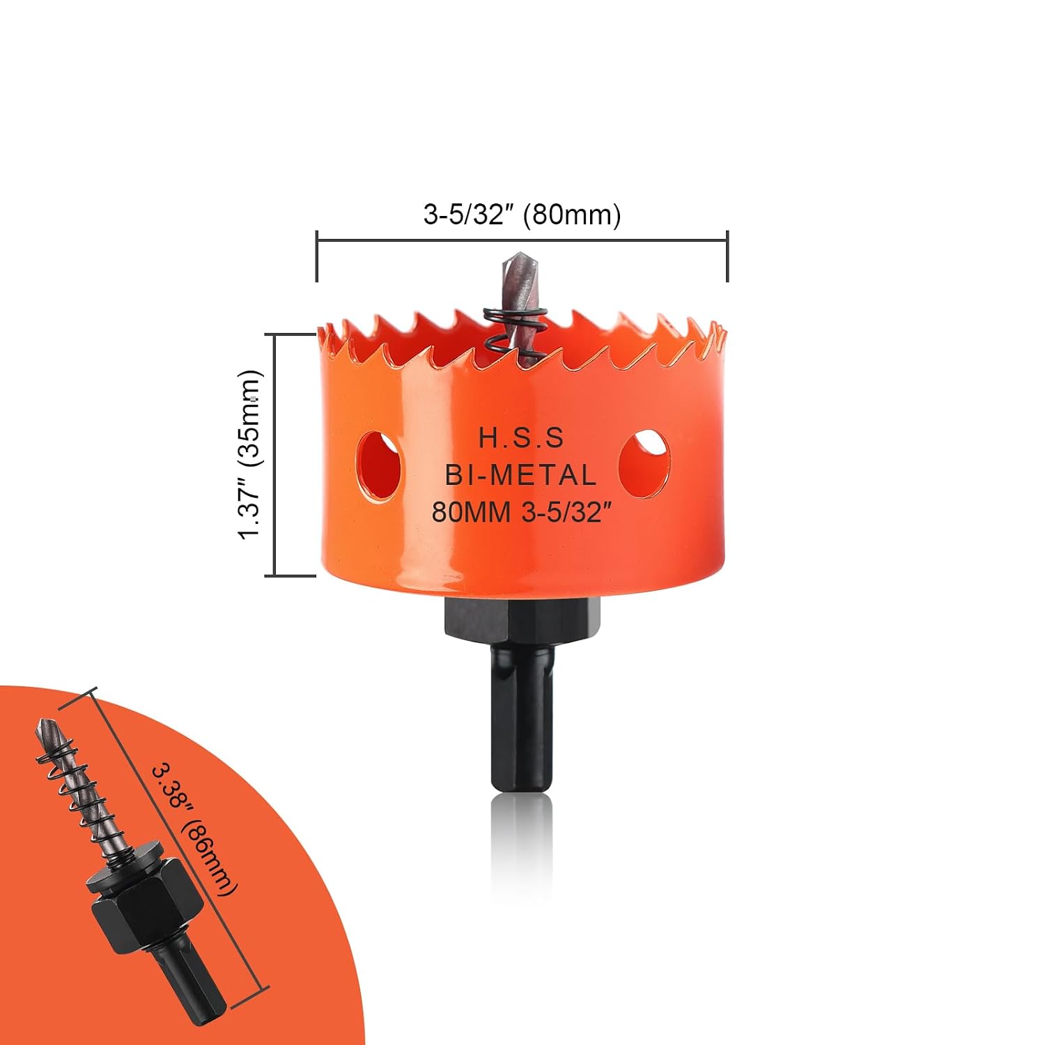 Detalle de Lochsäge 80mm Orange – M42 HSS Bi-Metall Lochsäge mit 35 mm Schnitttiefe für Holz, Gipskarton, Kunststoff und dünnes Metall