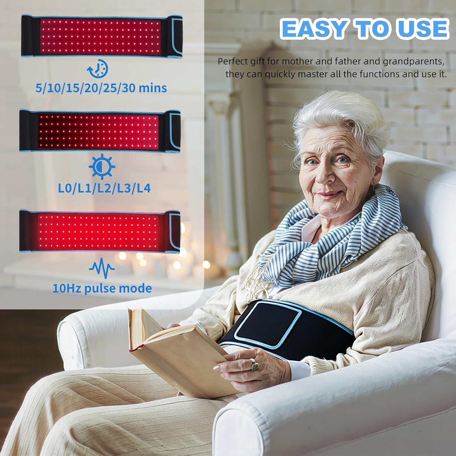 Detalle de Red Light Therapy Belt with 3-Chip 660nm/850nm LEDs for Body Pain Relief