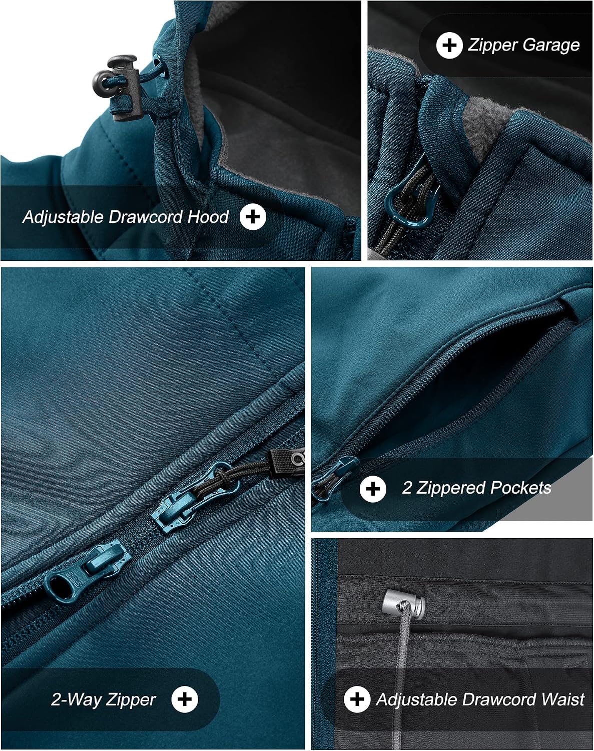 Detalle de 33,000ft Softshelljacke Damen – lange wasserdichte & winddichte Übergangsjacke mit abnehmbarer Kapuze