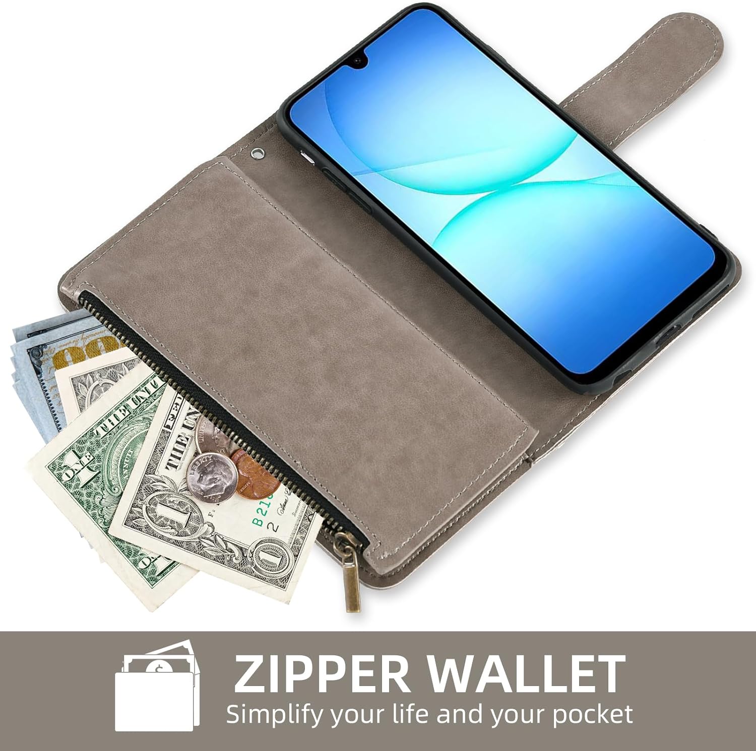 Thumbnail 3 de Asuwish Wallet Case for Samsung Galaxy A17 5G – Grey with Tempered Glass Screen Protector
