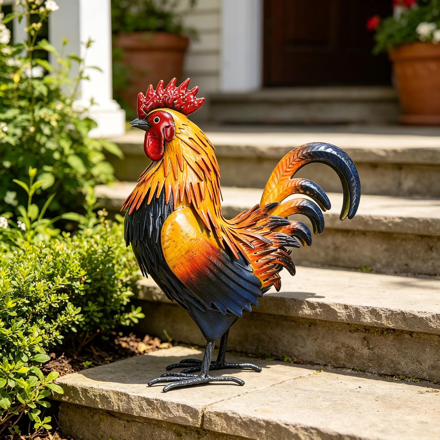 Detalle 2 de Ratuor Metal Rooster Garden Statue, Brown Outdoor Decor, 12 x 5 x 14.5 Inches