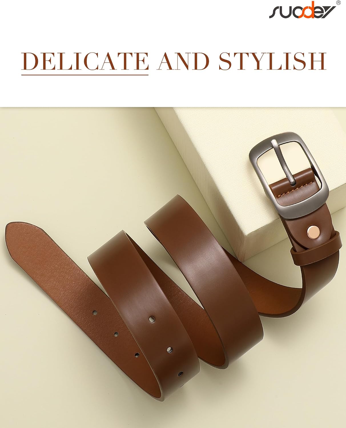 Thumbnail 3 de SUOSDEY Women's Faux Leather Belt, 1.3-Inch Strap, Trim-to-Fit Buckle