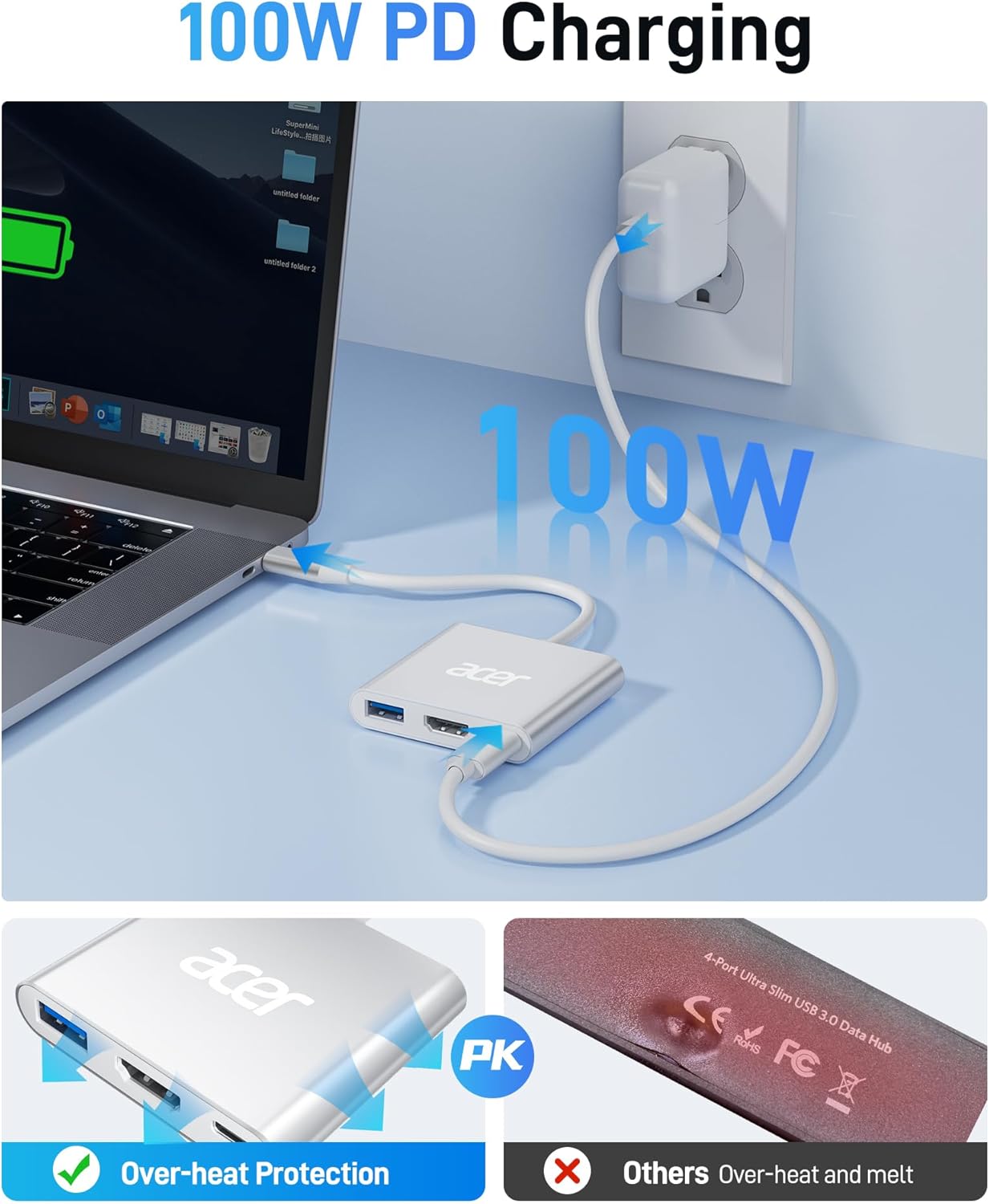 Detalle 2 de acer USB C to HDMI Adapter 4K with 100W PD and USB 3.0 🔌