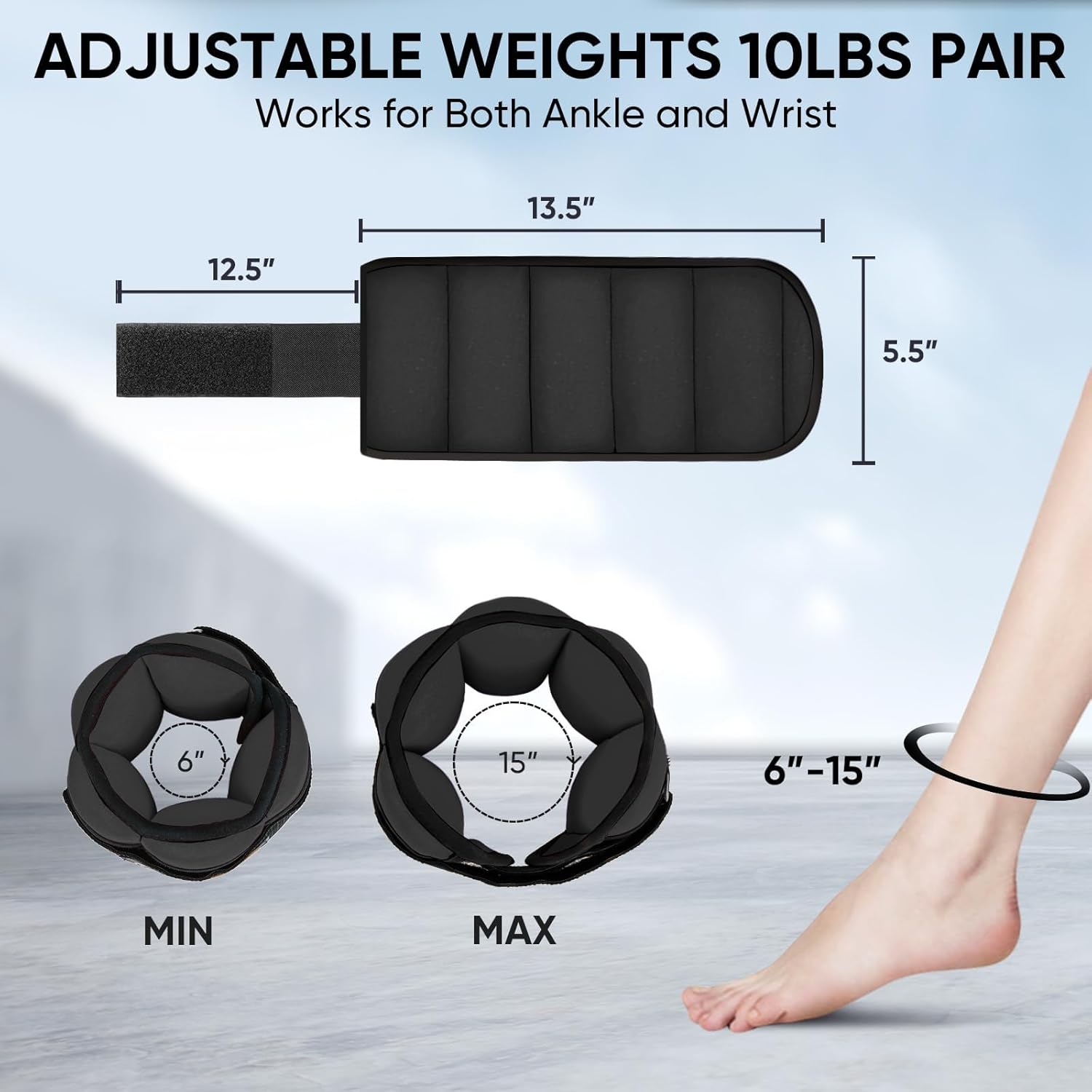 Detalle 2 de APEXUP 10lbs Adjustable Ankle Weights ๐๏ธโ