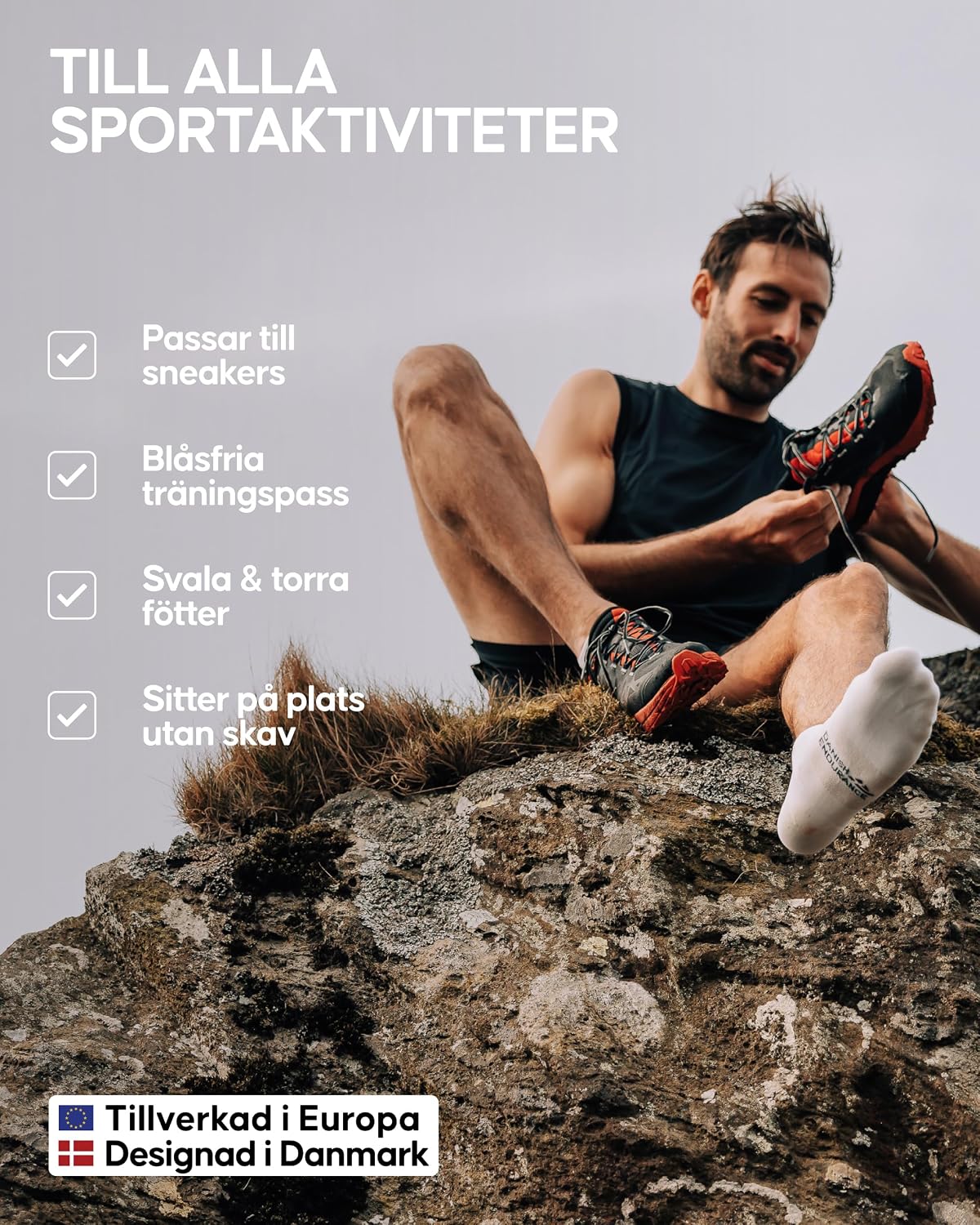 Detalle de DANISH ENDURANCE löparstrumpor, låga, 3-pack med friktionszoner
