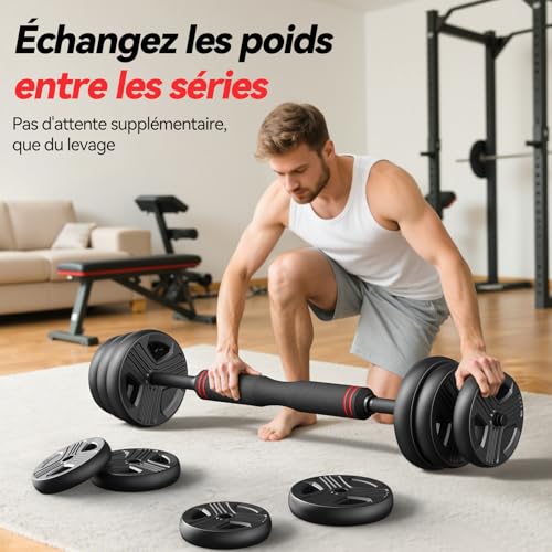 Thumbnail 4 de FEIERDUN kit d’haltères 5-en-1 réglable, haltères, barre et kettlebell