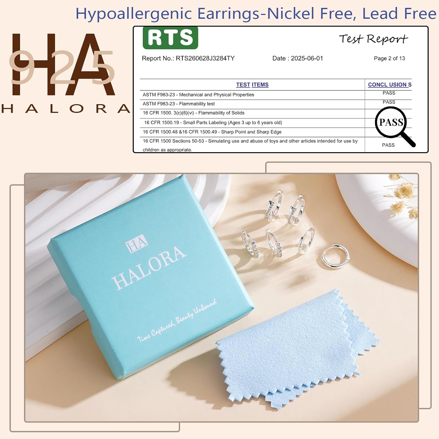 Thumbnail 2 de Halora Silver Earrings for Women: 3-Pair Sterling Silver Hoop Set with Hypoallergenic CZ Hoops