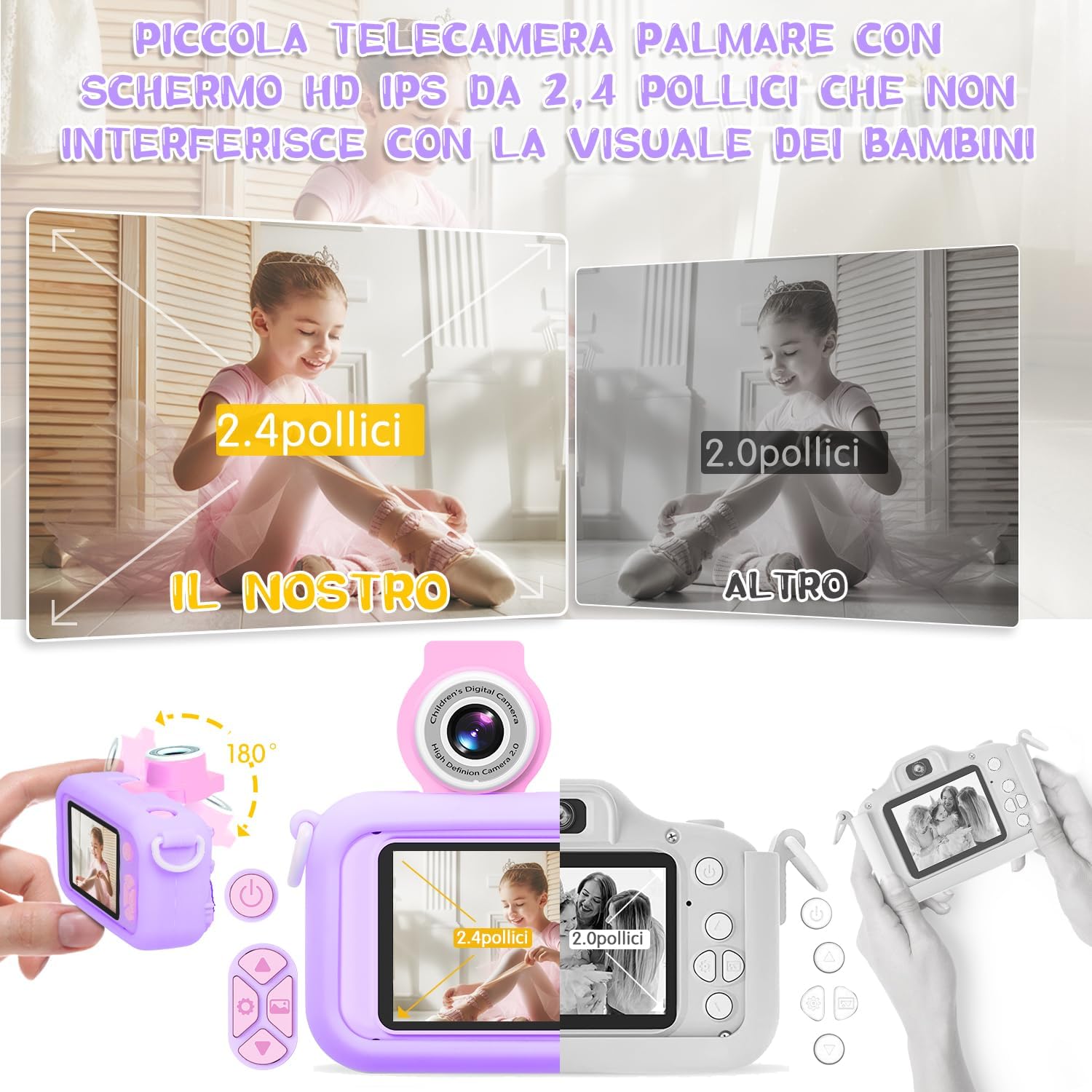Thumbnail 2 de ARNSSIEN Macchina Fotografica Bambini 2,4" con schermo IPS, attacco flip 180°, 8 GB inclusa: fotocamera pensata per piccoli esploratori