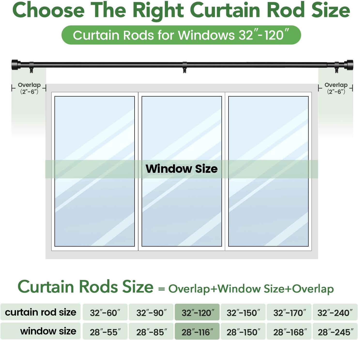 Thumbnail 6 de Time Forest Black Curtain Rods for Windows (32"–120"), 1-Inch Heavy-Duty Adjustable Rod with End Caps