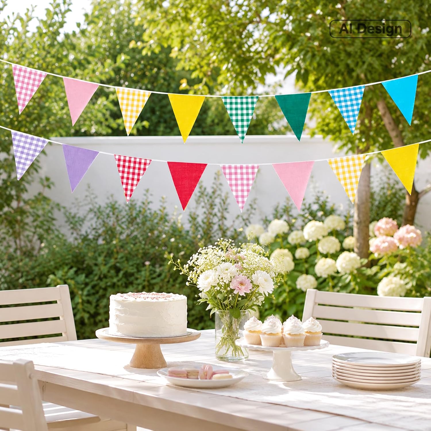 Thumbnail 6 de G2PLUS Fabric Gingham Bunting Banner 10M Multicoloured – Reusable Vintage Triangle Flags