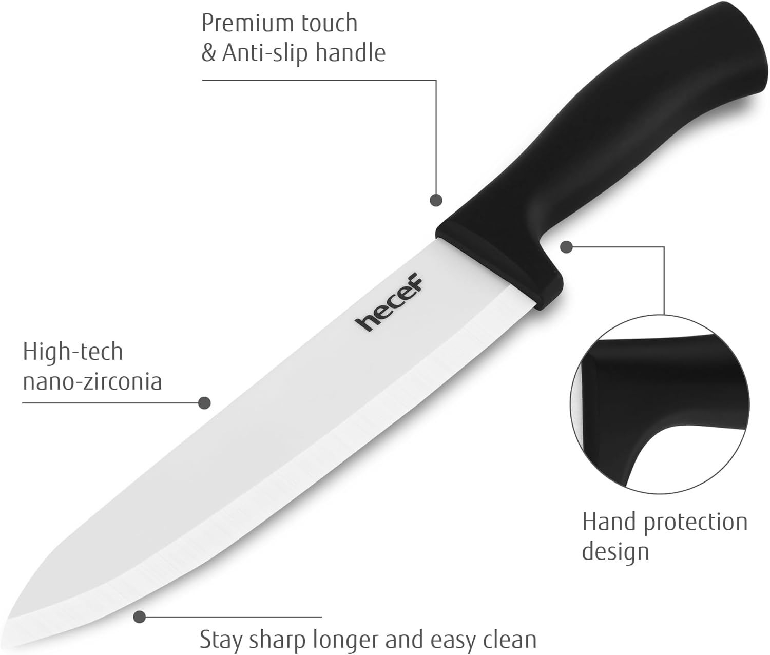 Thumbnail 1 de Set de couteaux en céramique hecef (3 pièces) : couteau de chef 30 cm, couteau à fruits 4" et couteau d’office 3" – blanc