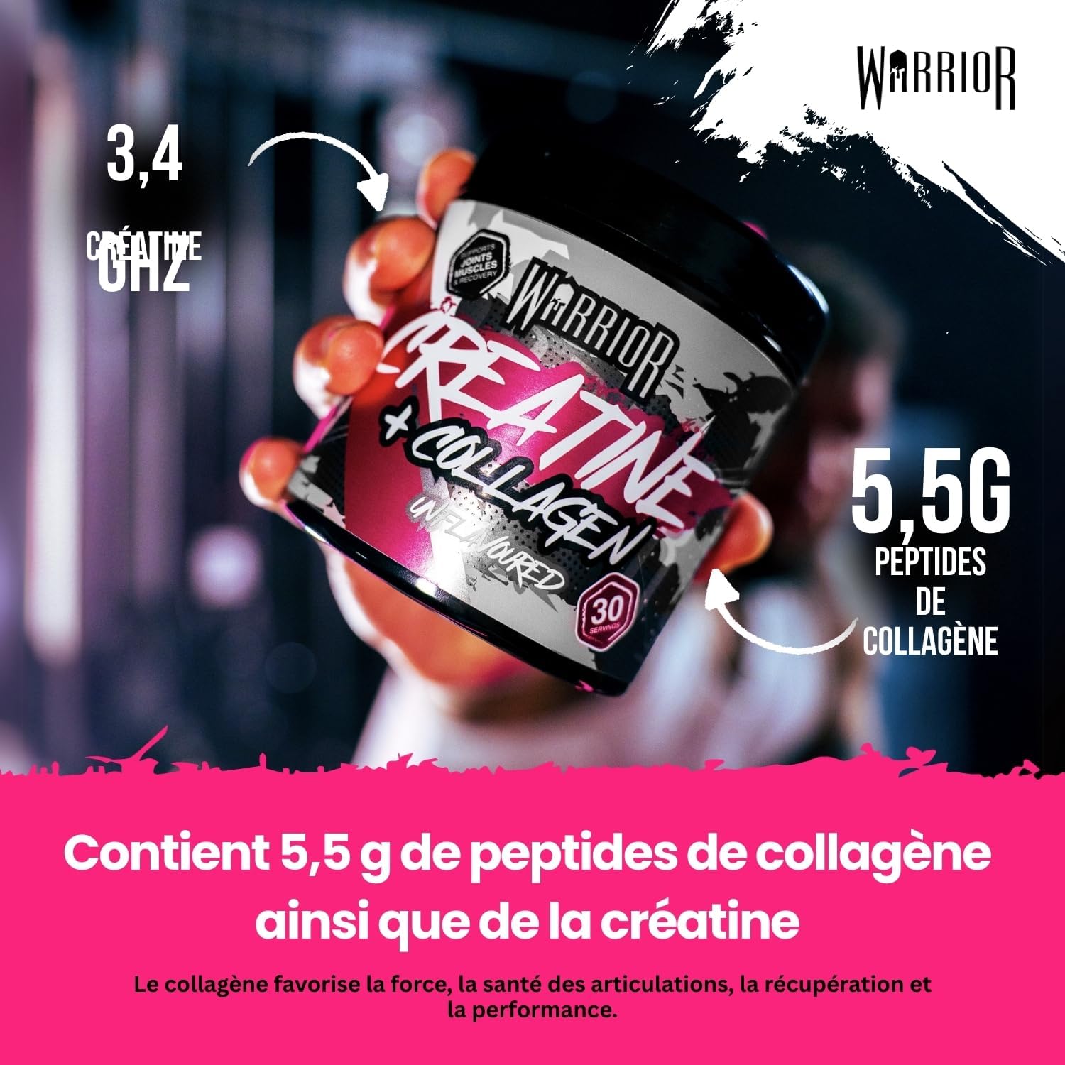 Thumbnail 6 de Warrior Créatine Monohydrate + Collagène en Poudre 270 g – 30 doses, mix neutre ou fruits rouges