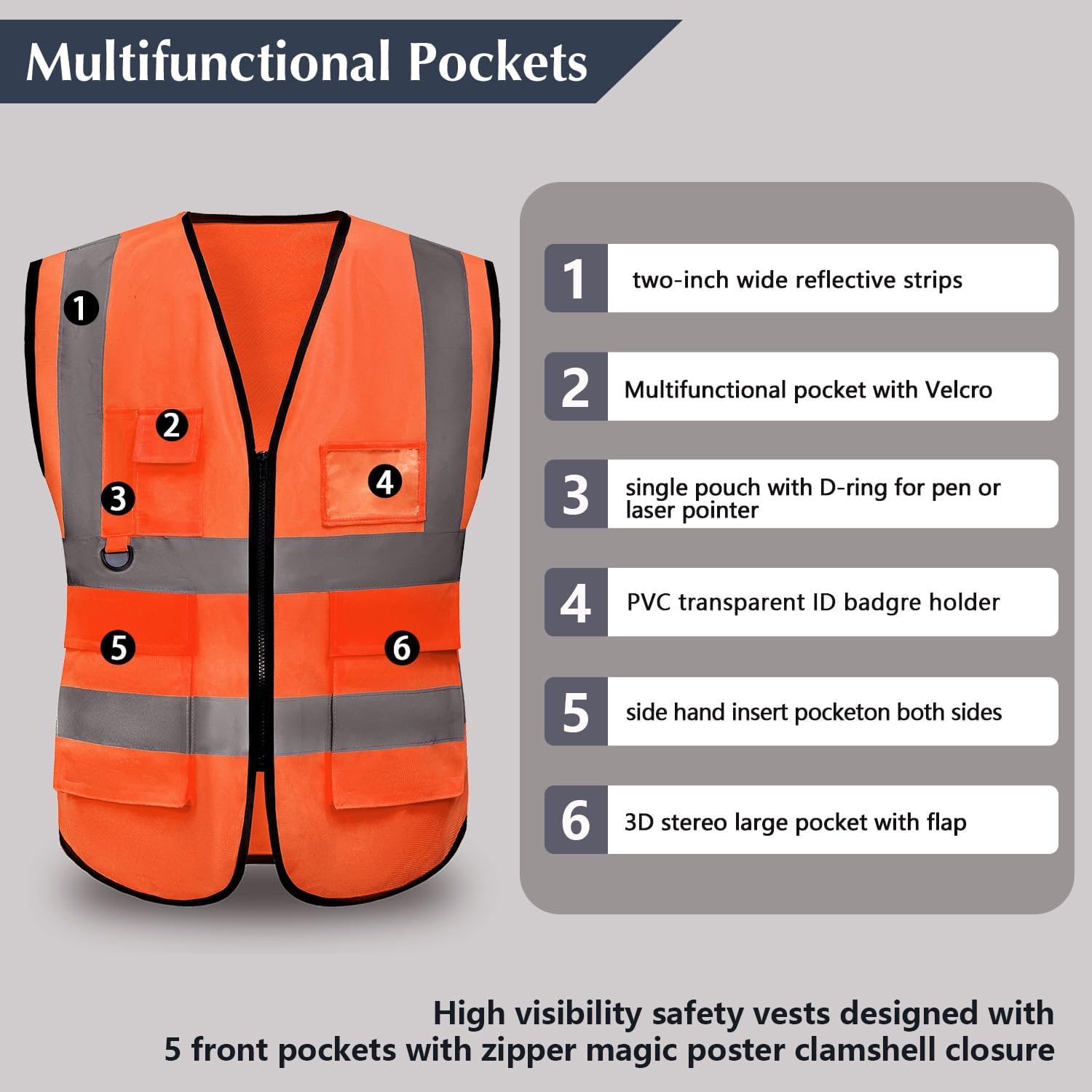 Thumbnail 1 de YUANVEST Hi Vis Vest for Men and Women with 5 Pockets – 360° Reflective Safety Vest