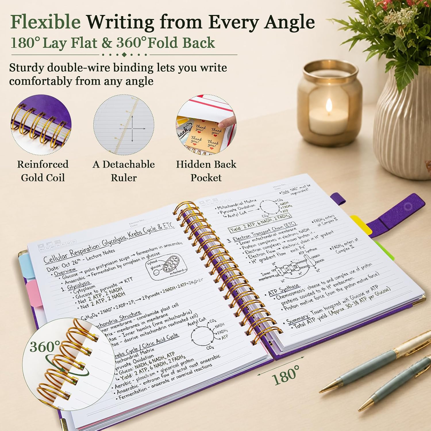 Detalle 2 de HDhuiun 5-Subject Spiral Notebook, 8 x 10 in, 300 Pages, Pocket Dividers
