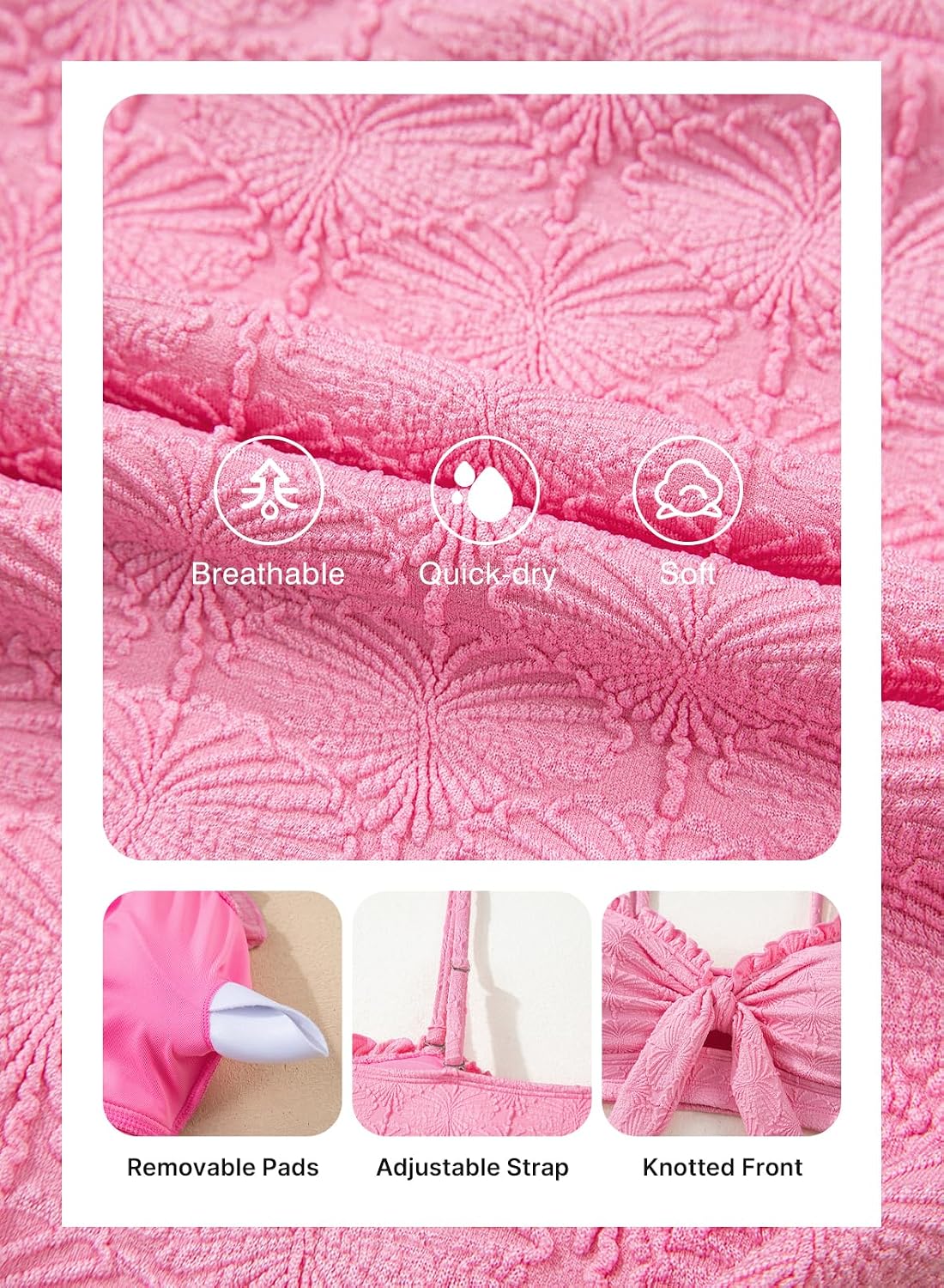 Thumbnail 4 de Herseas Seashell Textured Bikini Sets with Knotted Front and Ruffle Trim