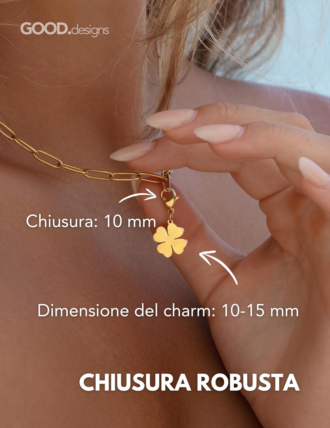 Detalle 2 de GD GOOD.designs Ciondolo charm in acciaio 316L con chiusura a moschettone