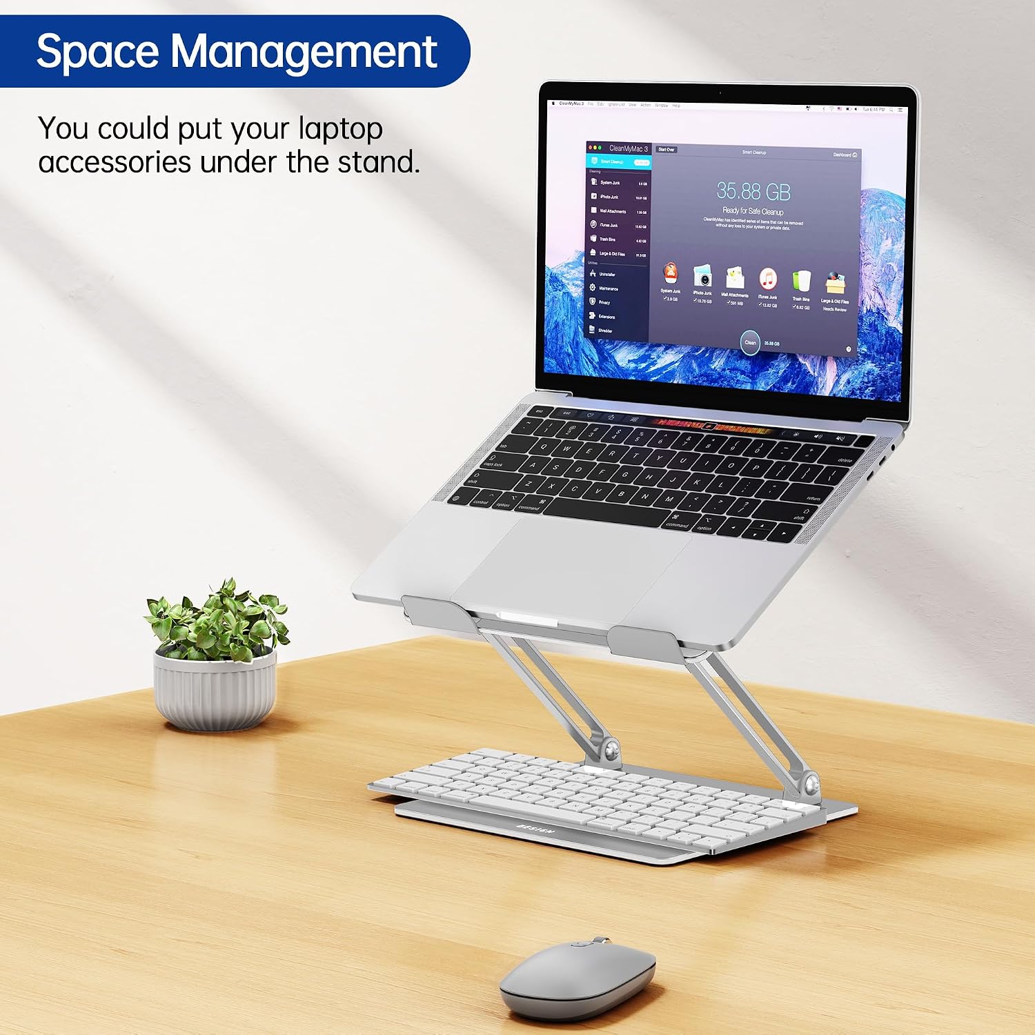 Detalle 2 de BESIGN LS10 Silver Laptop Stand, Adjustable and Foldable for 10–14-Inch Laptops