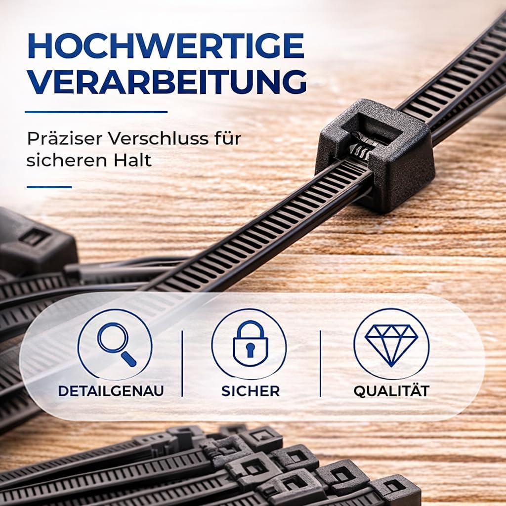 Thumbnail 3 de 100x Kabelbinder schwarz Set (kurz & lang) – reißfest & UV-beständig, diverse Längen