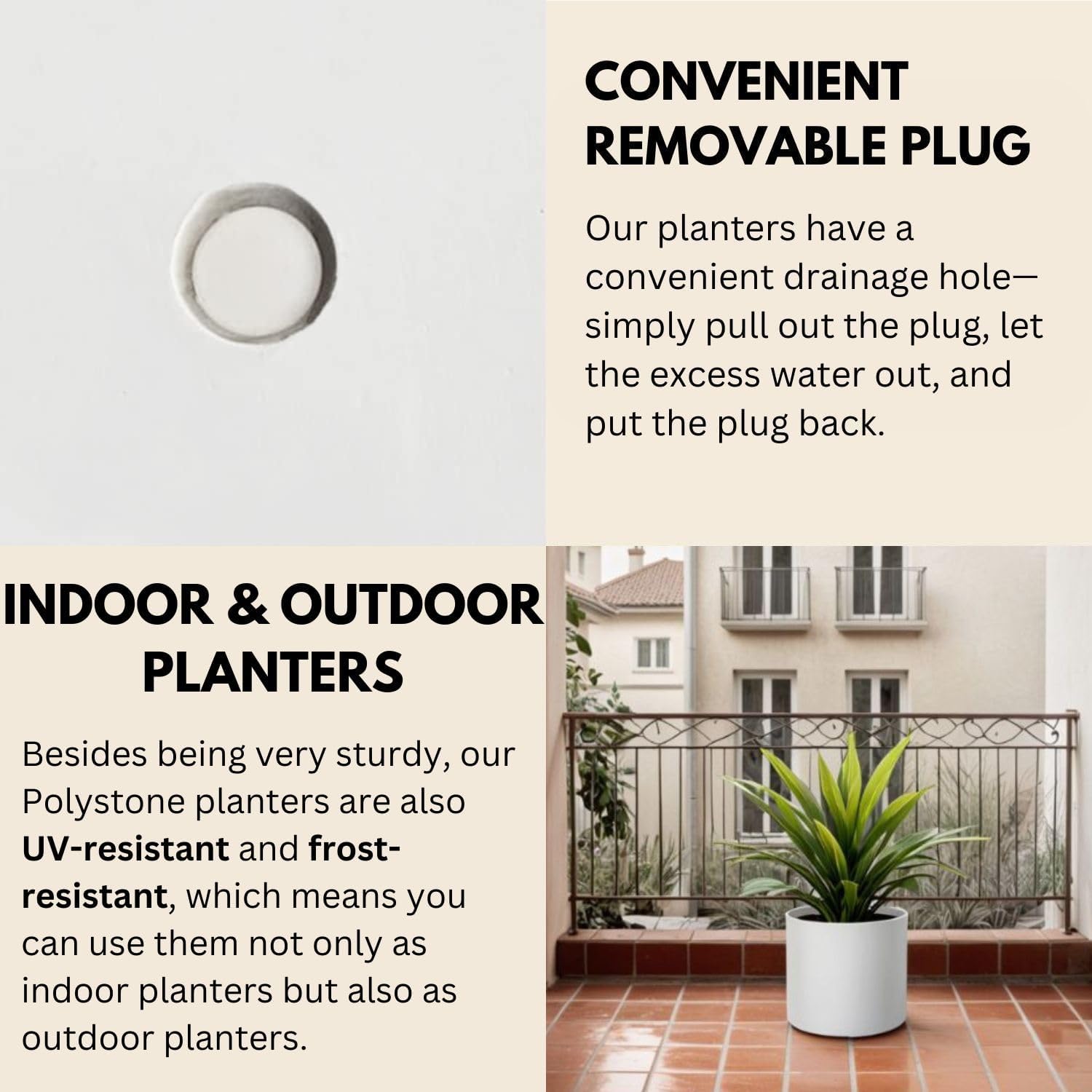 Detalle 1 de Fox & Fern TOPL-GMDG-B248 Planter M, White Fibrestone Pot with Water Reservoir