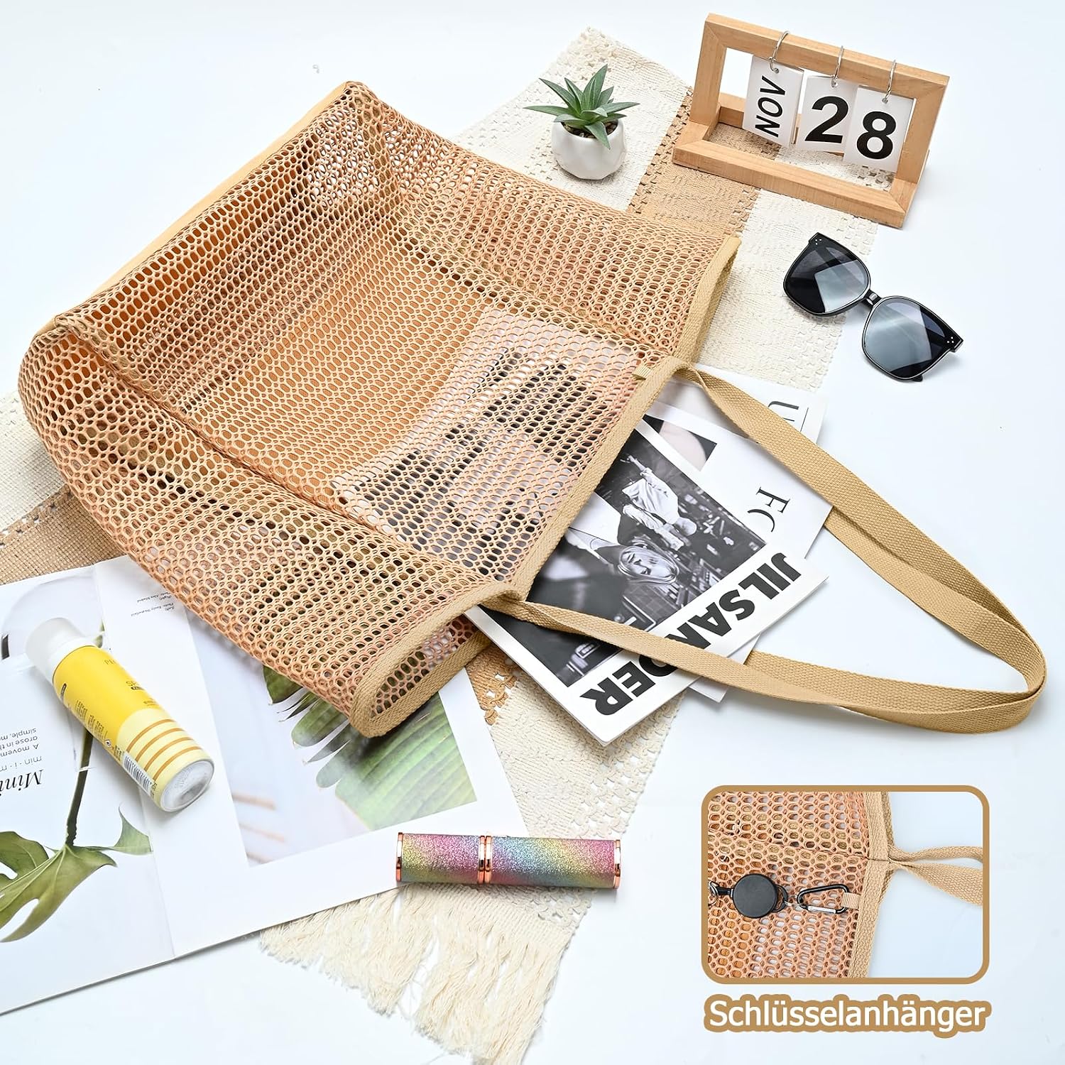 Thumbnail 1 de benpen Strandtasche Damen XL Familie – Netzkorb mit Reißverschluss-Innentasche, leicht & faltbar