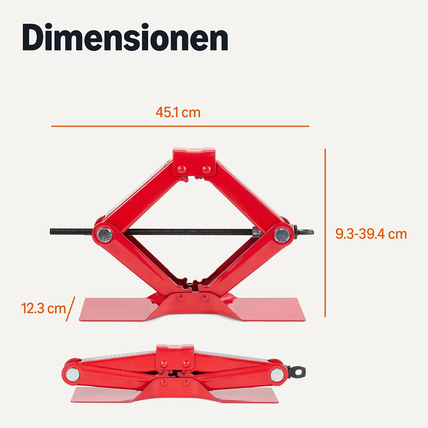 Detalle de Amazon Basics Scherenheber – Tragbarer Wagenheber, 1,5 t Kapazität, 9,3–39,4 cm Hubbereich, rot