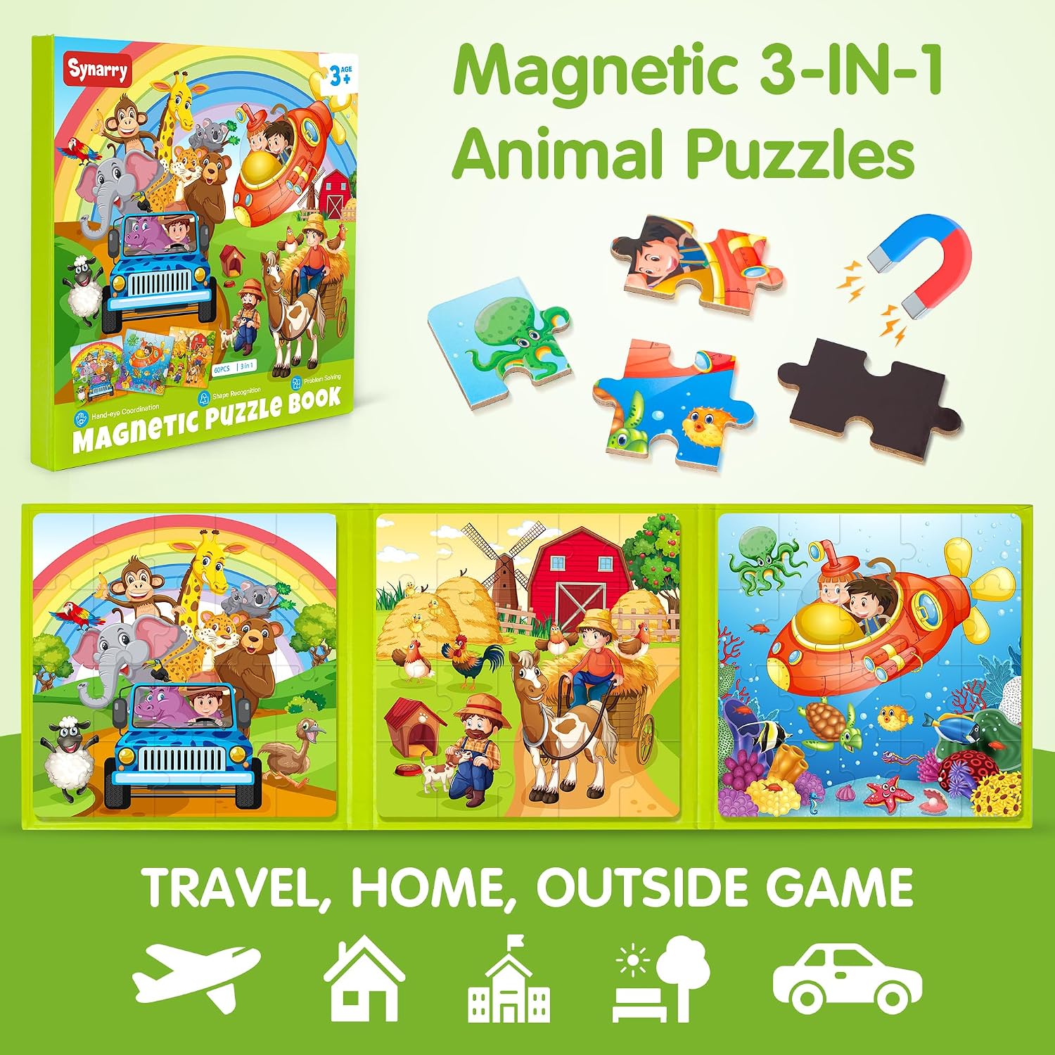 Detalle de SYNARRY Magnetic Puzzles for Kids aged 3-5: 20-Piece Animal Scenes Magnetic Puzzles for Travel