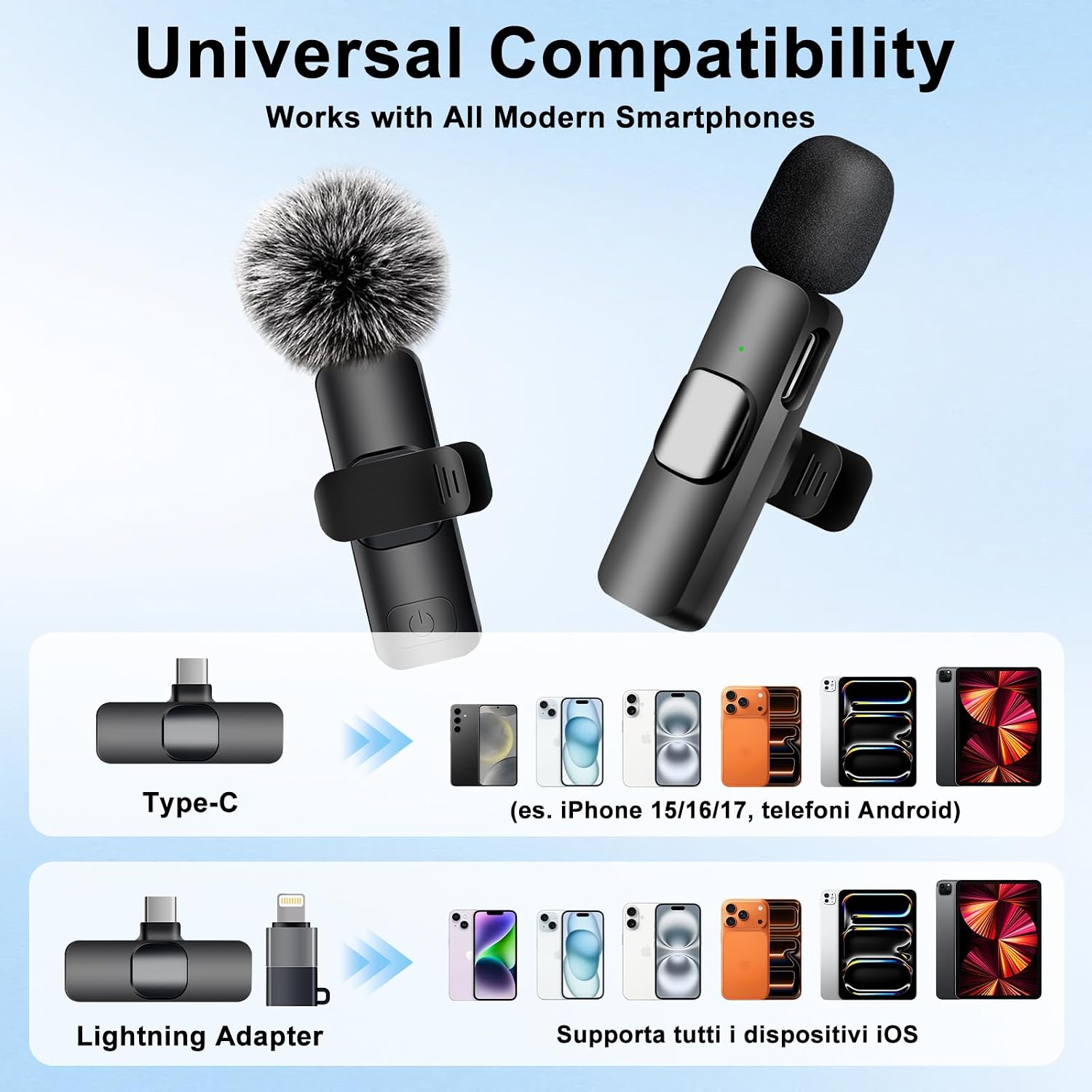 Detalle 2 de Micrófono Lavalier inalámbrico Uewpv para iPhone, iPad y Android