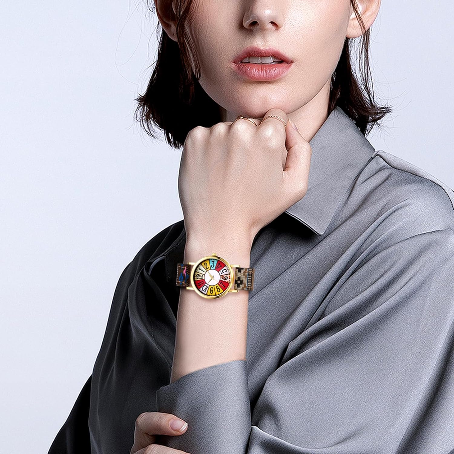 Thumbnail 4 de OIDEA Damen Armbanduhr „Boho Hippie“ im Vintage-Bohemian Stil mit Leder- und Stoffarmband