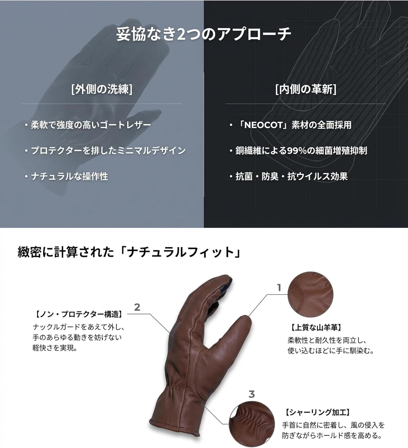 Detalle 2 de 山城 Ideal ID-301 GOAT バイク用レザーグローブ ゴートレザー・NEOCOTインナー・スマホ対応 2XL