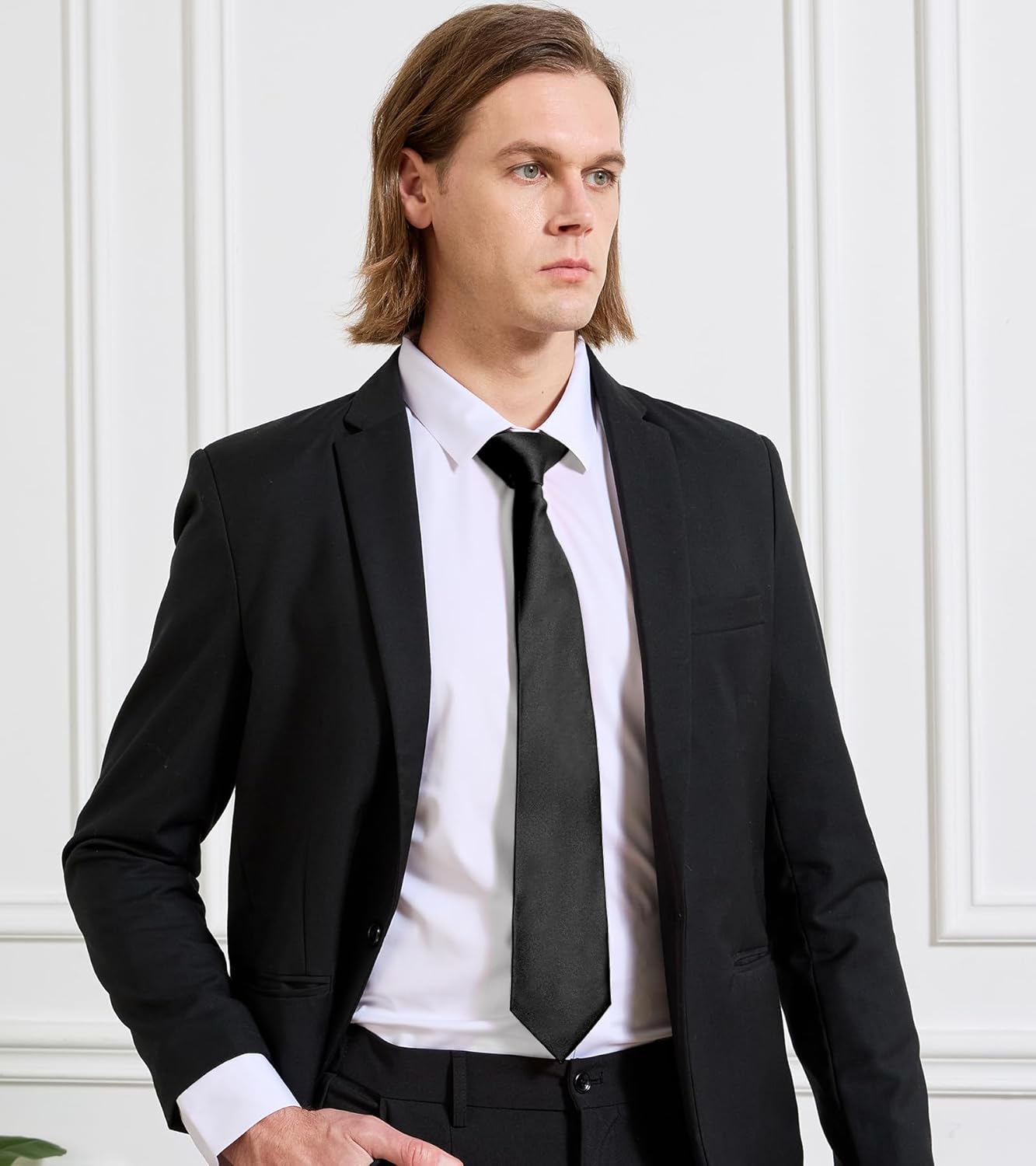 Thumbnail 2 de KOOELLE Men’s Solid Pure Color Microfiber Necktie (8cm) — Formal Black