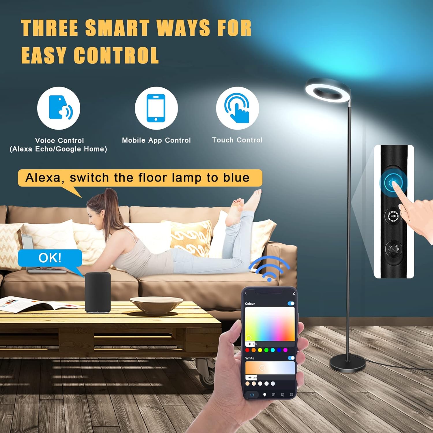 Thumbnail 3 de LED Stehlampe 42W Superhelle, RGBW Farbwechsel mit WLAN‑Smart‑Home, Doppelseitig, Musik‑Sync & Dimmbarkeit