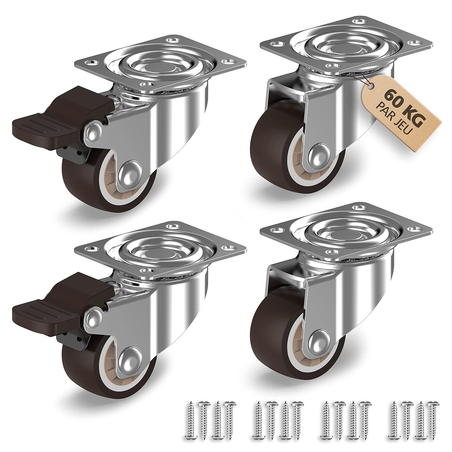 Detalle de RAVN HAMAN : set de 4 roulettes pour meubles 25 mm avec frein, charge jusqu’à 15 kg par roue