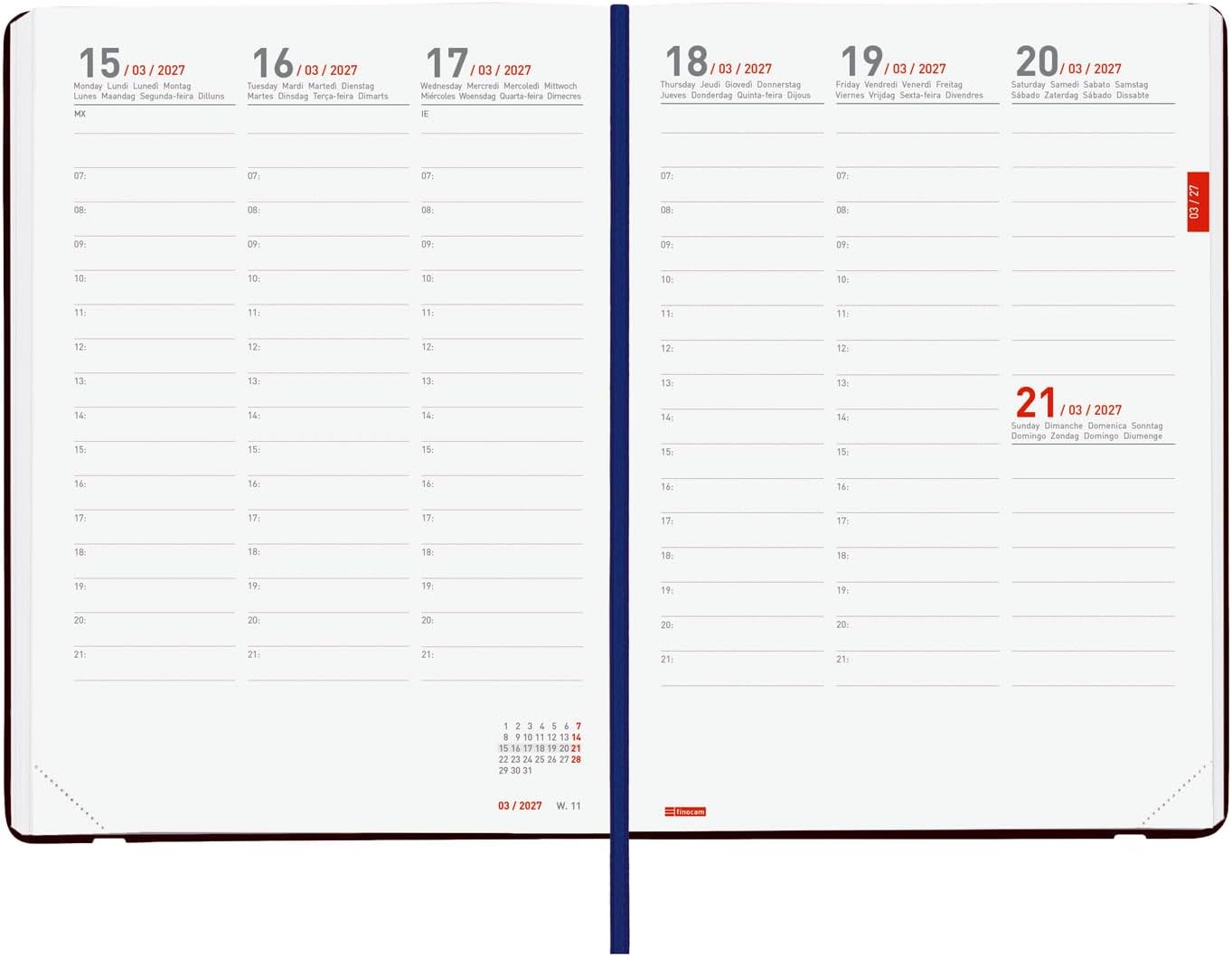 Detalle de Finocam Mara Agenda 18 Mesi 2026-2027 | Layout Settimanale Verticale, Azzurro Interazionale