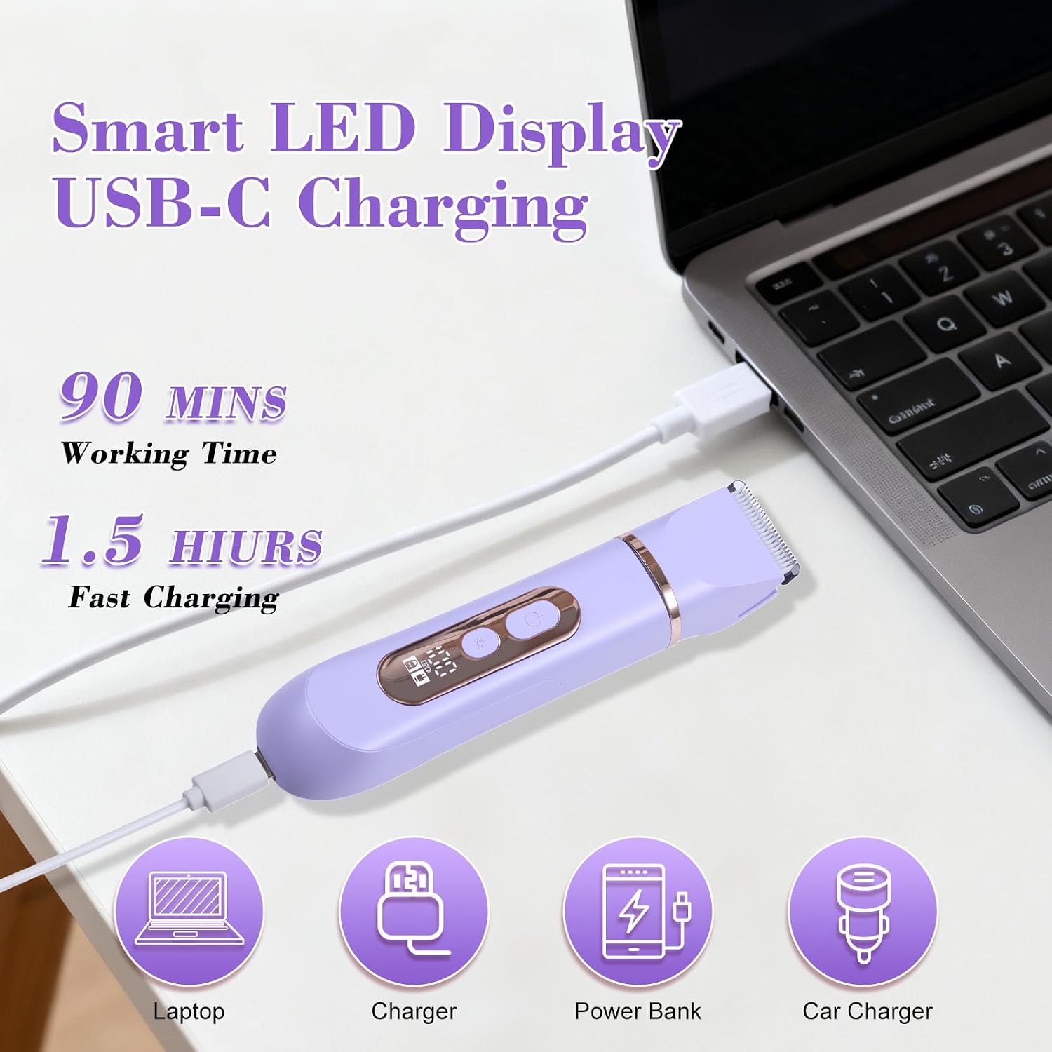 Thumbnail 6 de 4-in-1 Lady Shaver Women Electric Razor Body Trimmer – IPX7 Waterproof, 4 Head Kit (Purple)