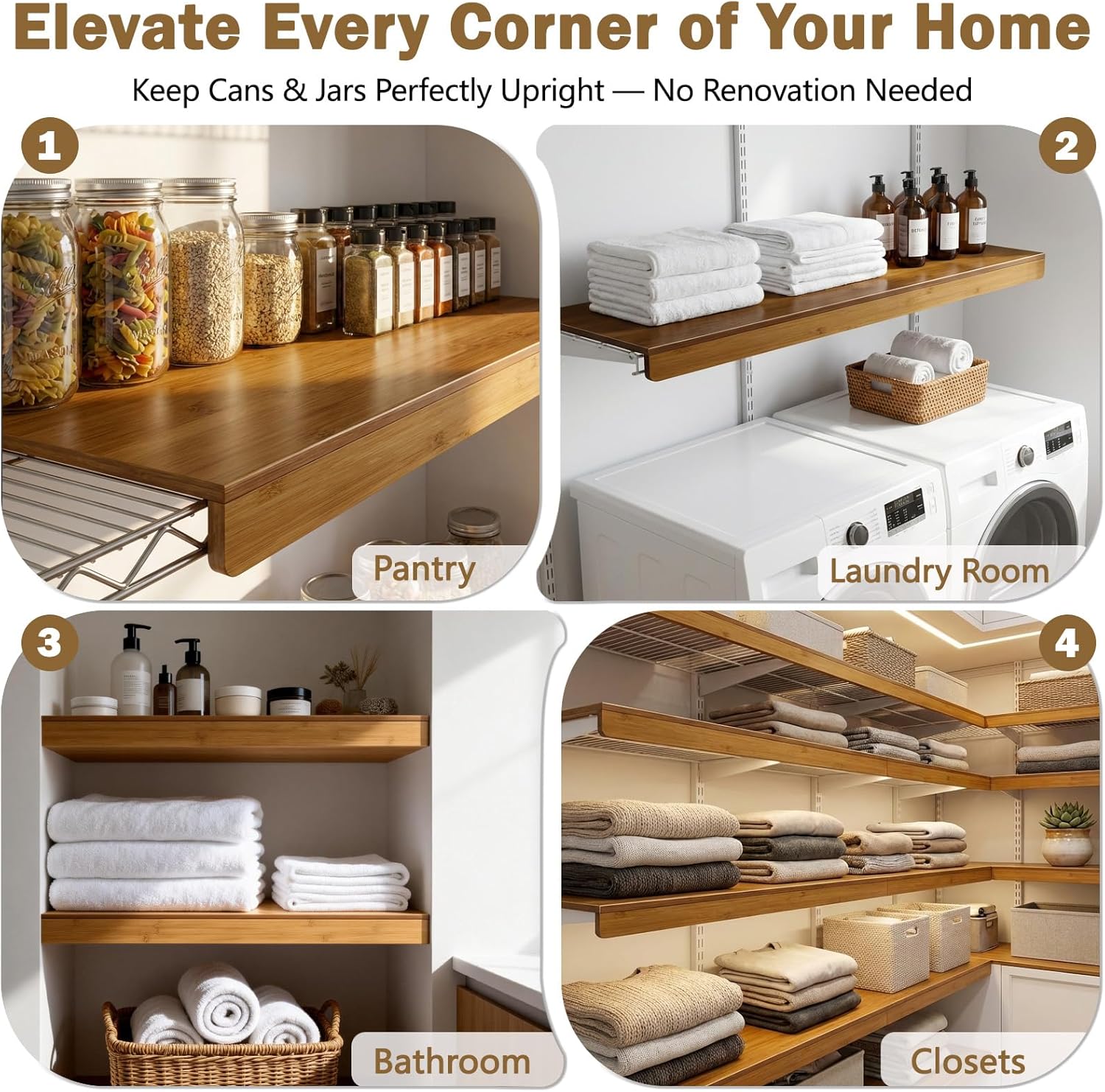 Thumbnail 6 de Fobyni Solid Carbonized Bamboo Wire Shelf Covers for Wire Shelving (5pcs, 35" W x 12" D)