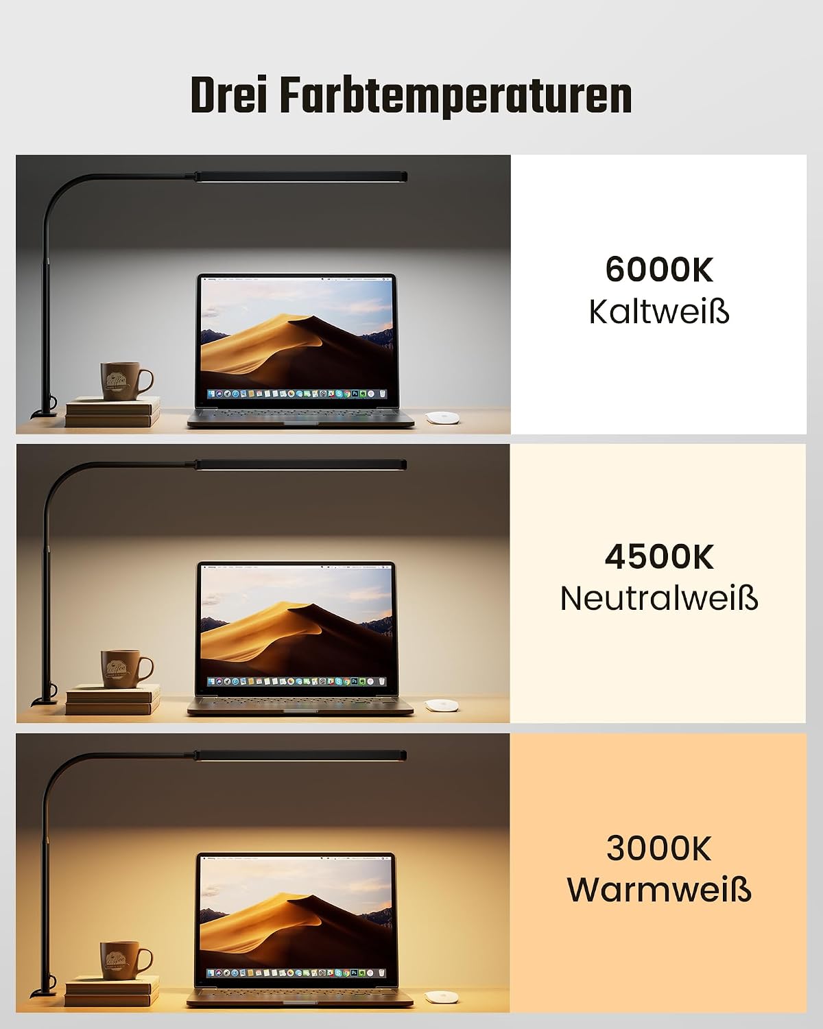 Detalle de RIXGLEAM LED-Schreibtischlampe dimmbar, klemmbar mit 45°-Streuwinkel und Schwanenhals für Homeoffice