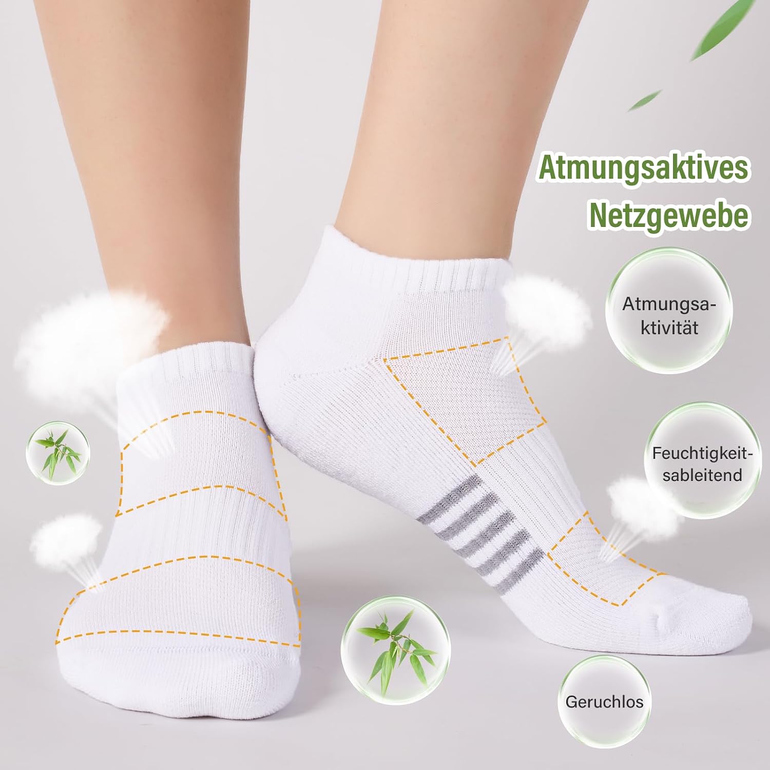 Detalle de Effeet Bambus Sneaker Socken Damen 6/12 Paar – atmungsaktiv, gepolstert und rutschfest für Sport und Alltag