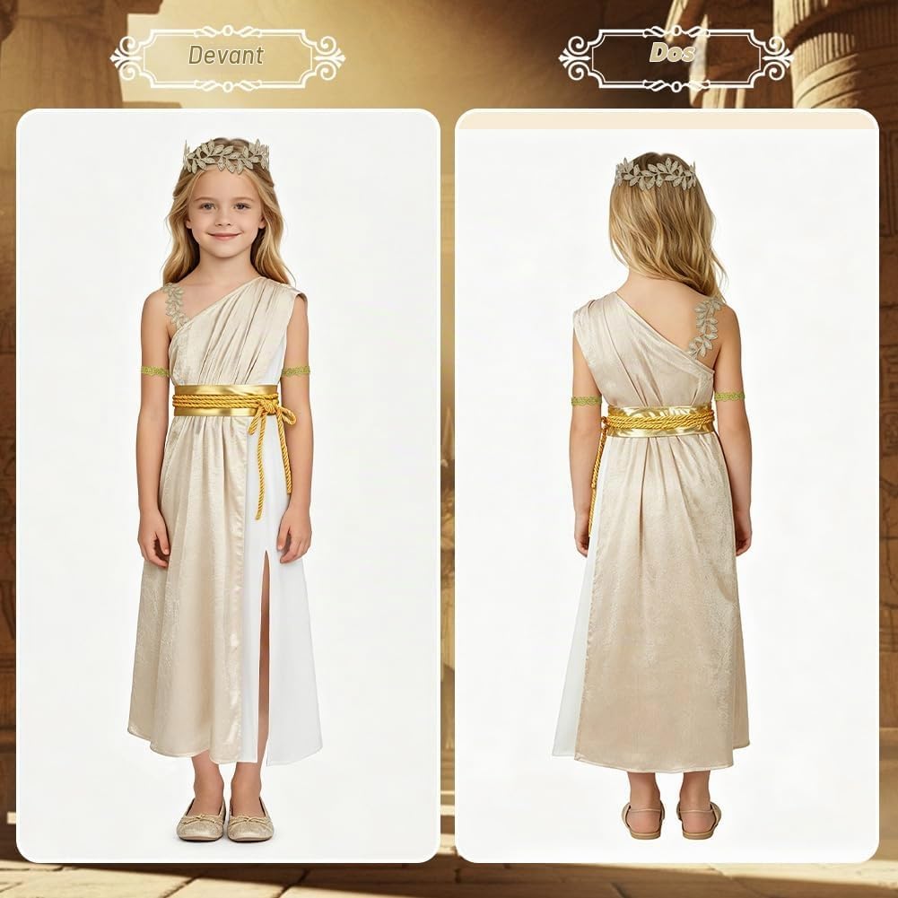 Detalle 1 de Alaoo Egyptisch meisjeskostuum voor Halloween, 6-12 jaar, 100% polyester