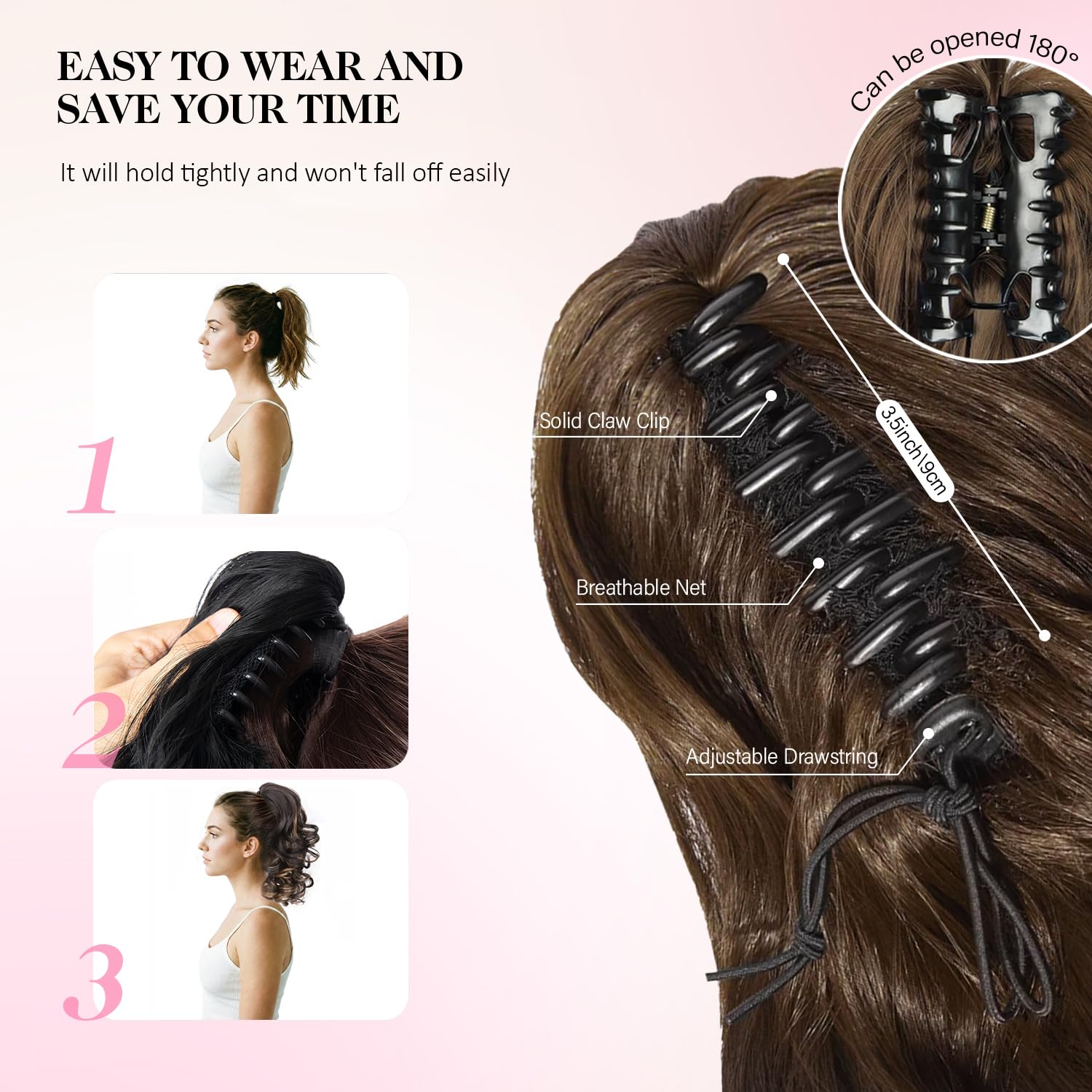Thumbnail 3 de ZQIAN BEAUTY Claw Clip Ponytail Extension – 12 Inch Curly Ponytail, Dark Brown