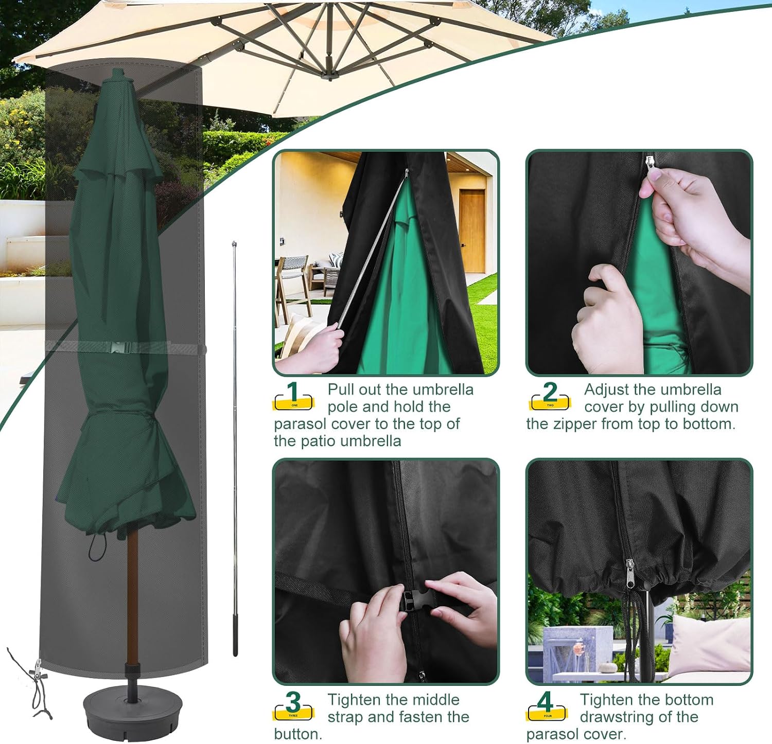 Detalle de PATIO PLUS Double Garden Waterproof Large Parasol Cover with Rod and Adjustable Ties (230x67/67cm)