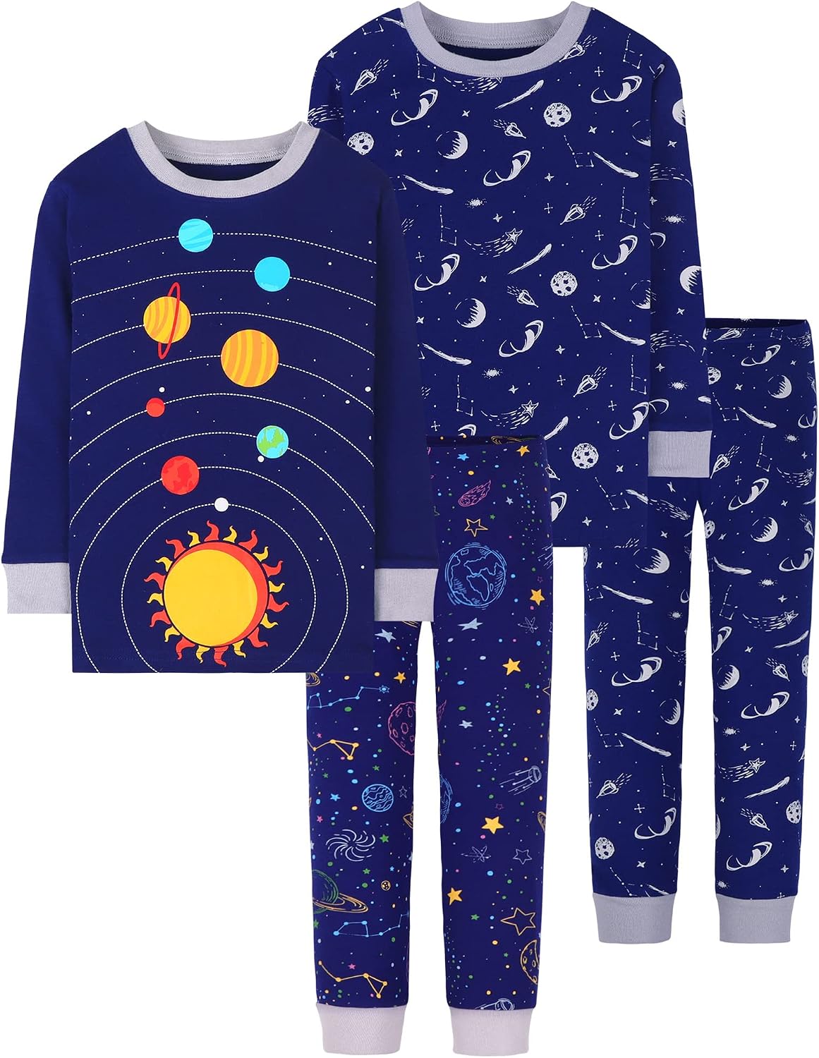 Detalle de DAUGHTER QUEEN Boys’ 4-Piece Cotton Pajama Set, Long-Sleeve, 18 Months–12 Years