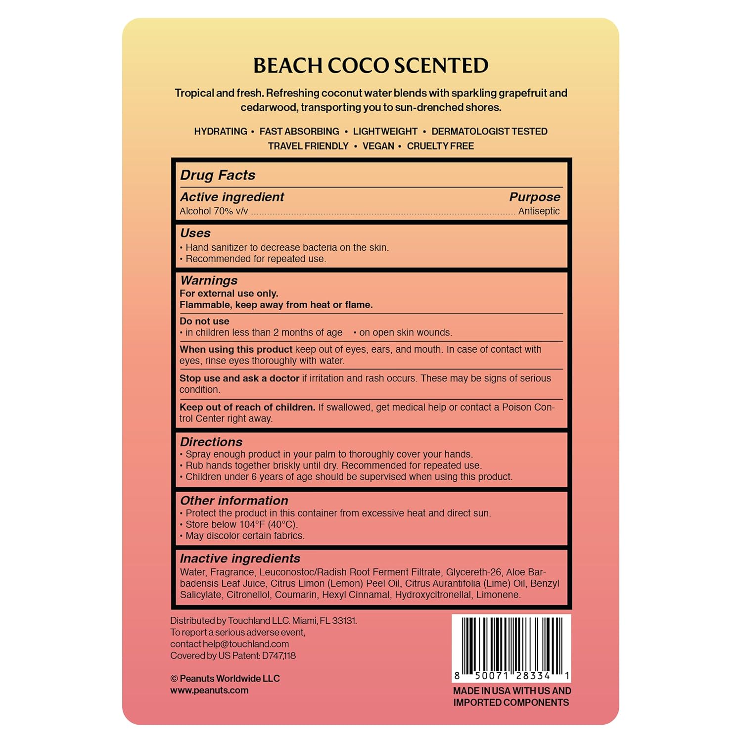 Thumbnail 6 de Touchland x Peanuts Beach Coco Hand Sanitizer Spray, 1 FL OZ Micro-Mist
